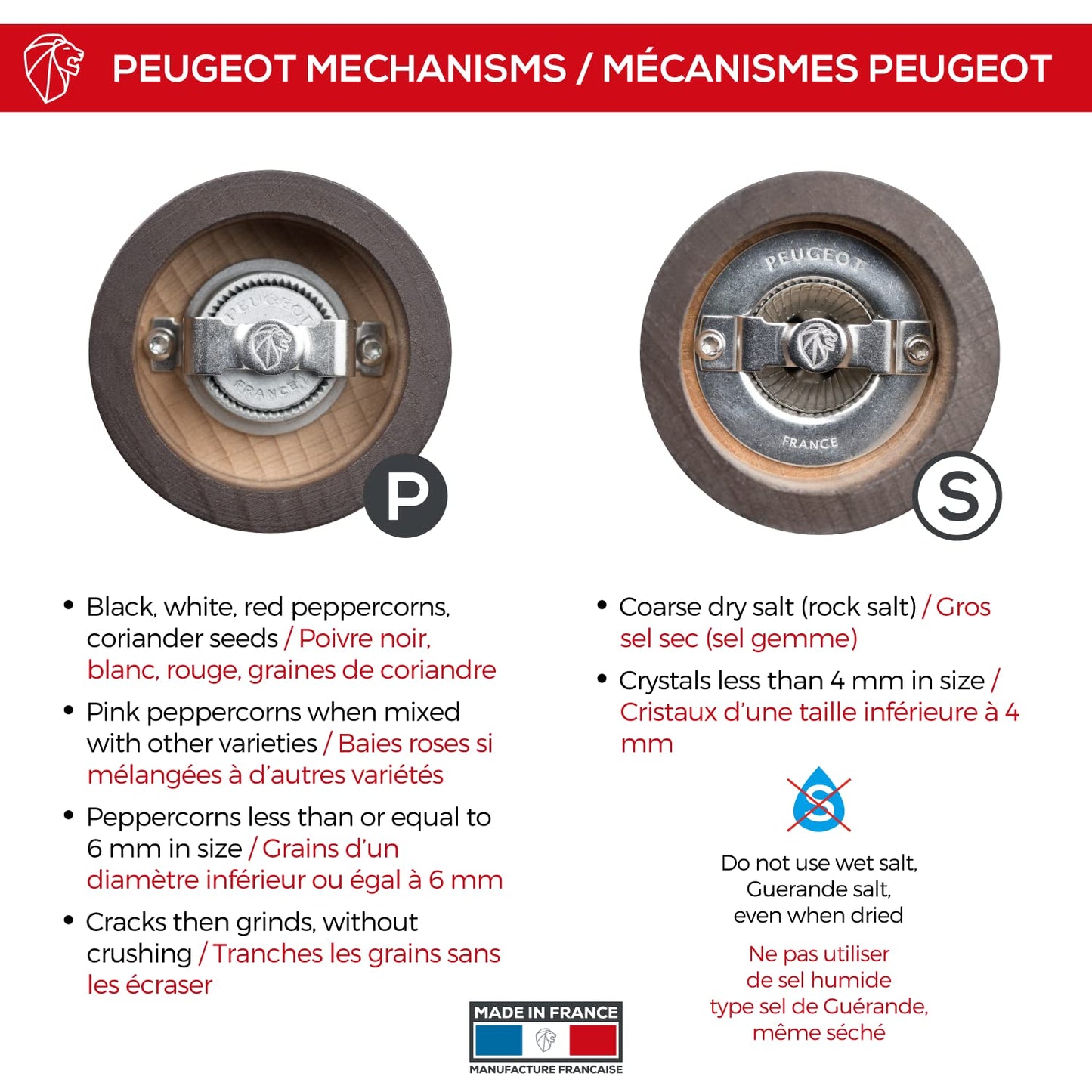 Peugeot - Paris u’Select Salt and Pepper Mill Set - Adjustable Grinder - Beechwood, Chocolate, 7in