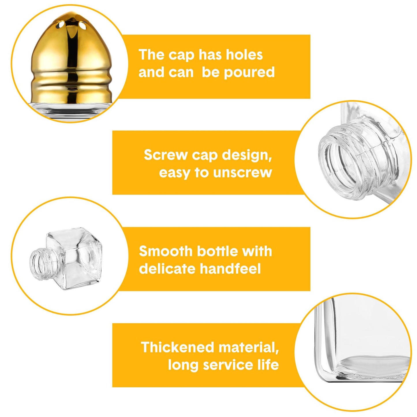 Zopeal 50 Set Mini Salt and Pepper Shakers Small Bulk Clear Individual Seasonings Tiny Spice Shakers for Kitchen Wedding Picnic, 2 Styles(Gold Lids)