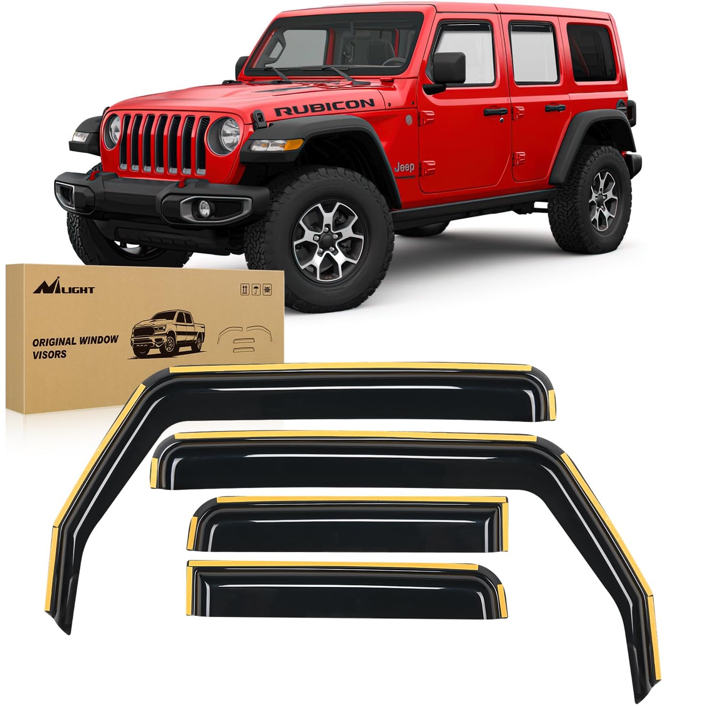Nilight Window Visor Compatible with Jeep Wrangler JL/Gladiator 2018 2019 2020 2021 2022 2023 2024 2025 2026 Vent Window Deflectors,Rain Guards Acrylic-4pcs