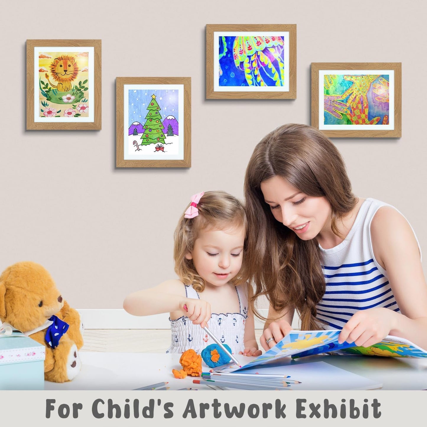 Golden State Art, 10x12.5 Kids Art Frames, Front-Opening Picture Frame Great for Kids Drawings, Artworks, Children Art Projects, Schoolwork, Home or Office (Brown Set of 4)
