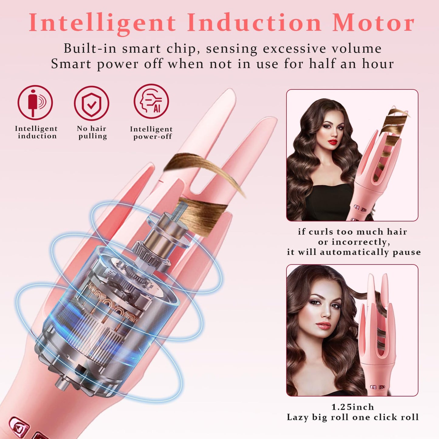 TGTNG® Automatic Hair Curler,Automatic Curling Iron with 4 Temperatures,Dual Voltage Rotating Curling Iron with 1 1/4 inch Fast Heating and Auto Shut-Off for Professional Hair Styling