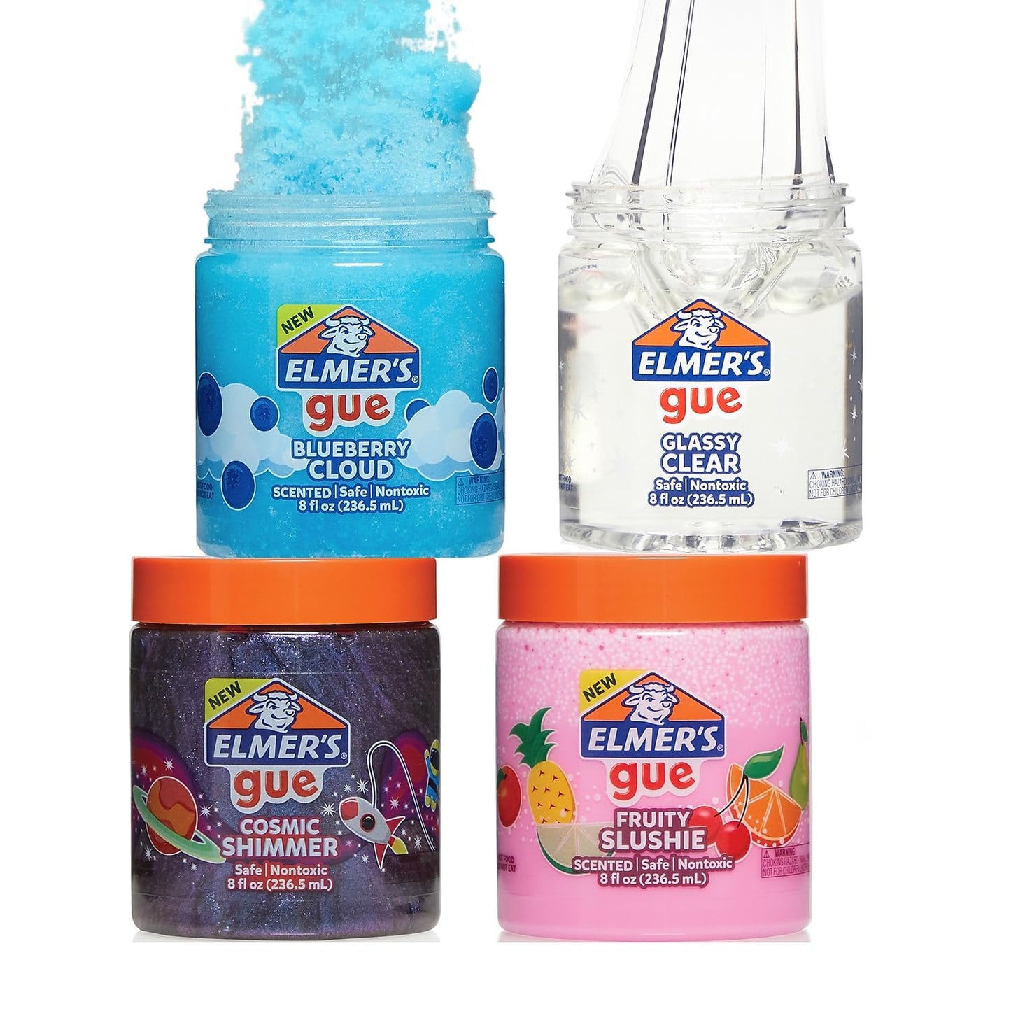 Elmer's GUE Premade Slime Variety Pack - Clear, Scented & Glitter Slime, Stocking Stuffer for Kids & Girls, 4 Count