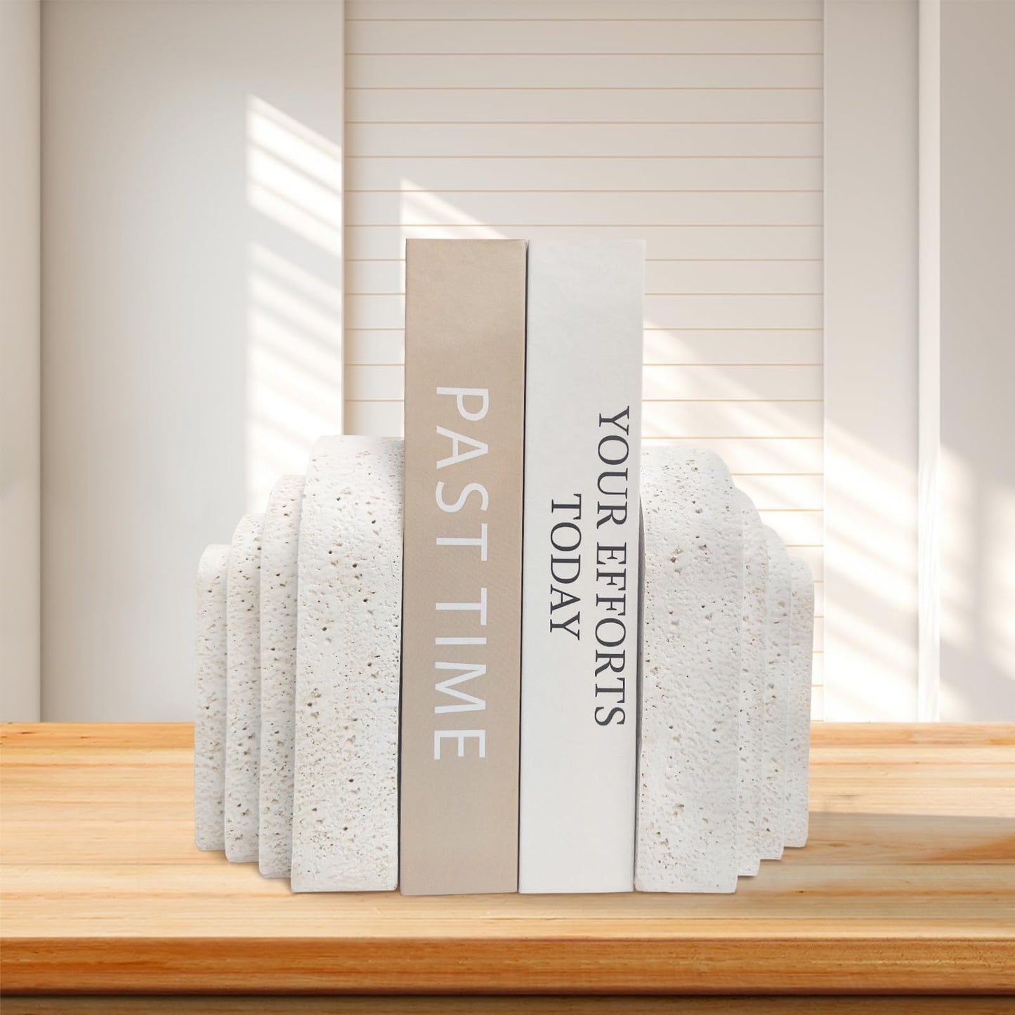 Heavy Duty Book Ends for Shelves, Decorative Book Stopper for Shelves, Resin Decor Bookends for Heavy Books, Modern Home Decor Aesthetic Bookend Aesthetically Pleasing Layered Arch Design, Set of 2
