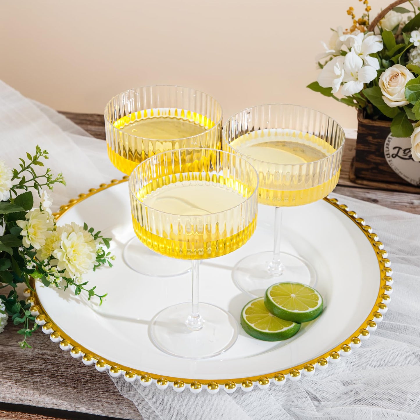 LIYH 20 Pcs Plastic Champagne Glasses 10 Oz Cocktail Coupe Glasses Champagne Flutes Plastic Coupe Cups Disposable Martini Cups Perfect for Bar Cocktails Martinis Parties