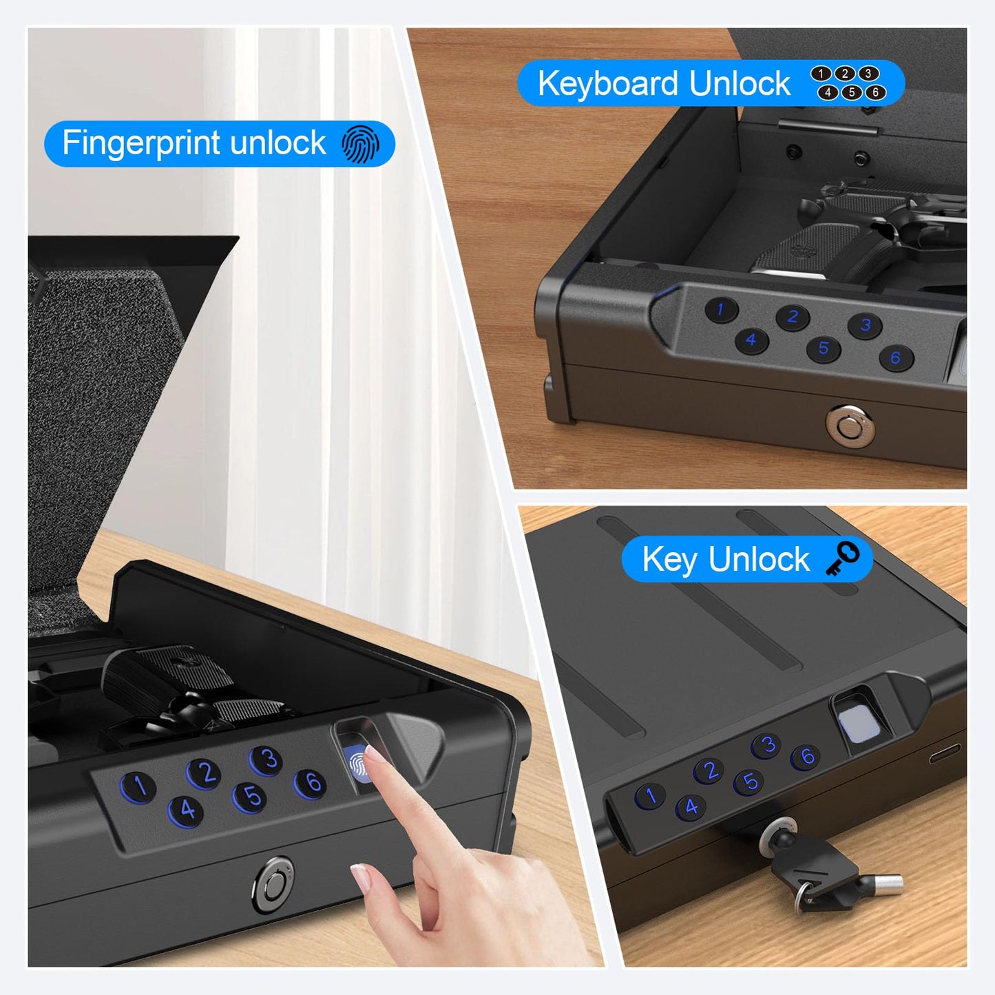 teentan Gun Safe, Biometric Gun Safe for Pistols - Quick-Access Handgun Safe with Fingerprint & Digital Keypad | Fits 2 Pistols | Silent Mode, Heavy-Duty Steel for Home, Nightstand, Car, and Bedside