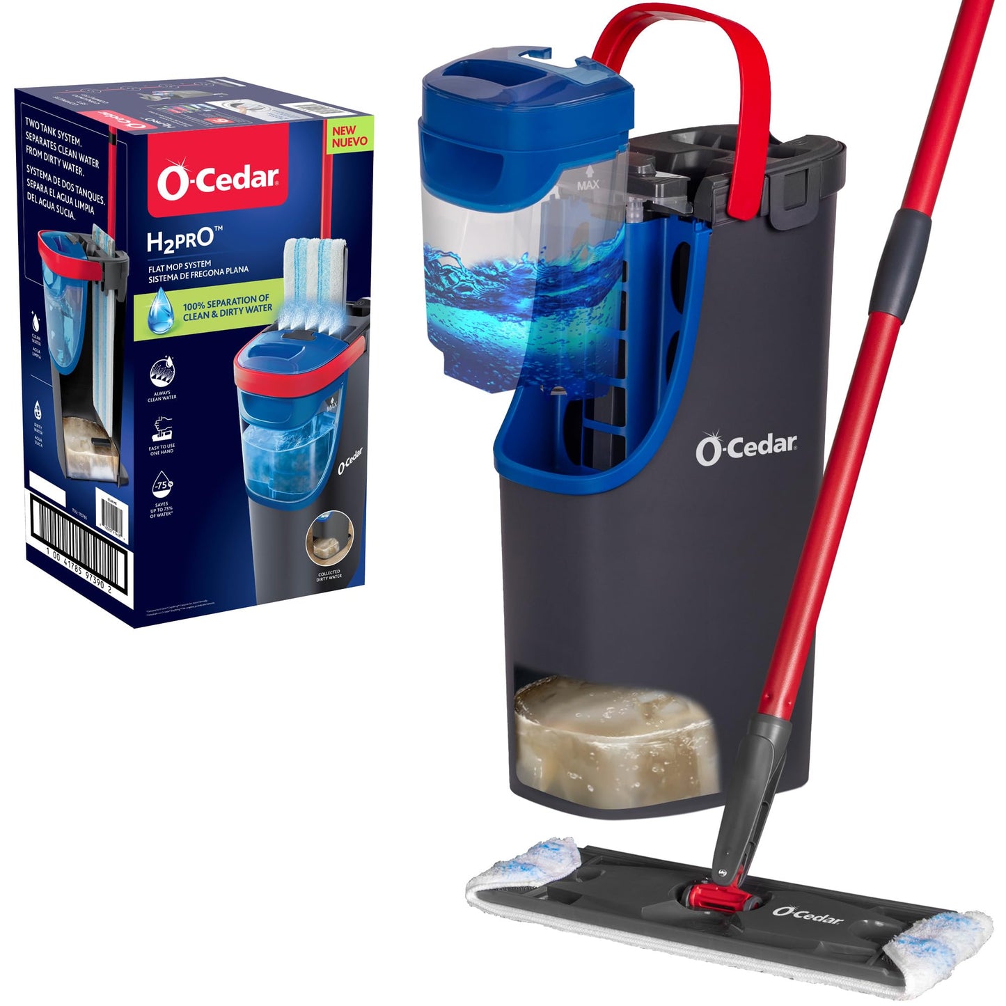 O-Cedar H2prO Flat Mop System | Quick Everyday Cleaning | Dual-Tank Fresh Water System | Machine Washable Reusable Microfiber Mop Pad | Safe on Hardwood, Tile & Vinyl Floors