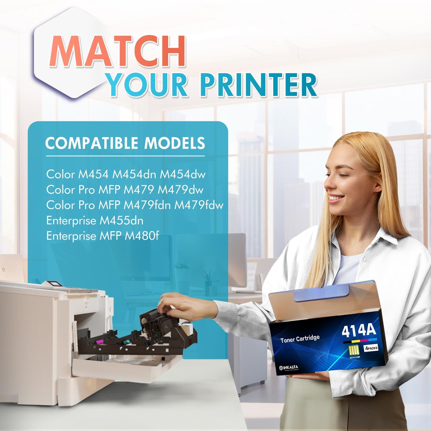 414A 414X Toner Cartridge 4 Pack M479fdw Compatible Replacement for HP 414A Toner Cartridge Color Laserjet Pro MFP M479fdw M479fdn M454dw M454dn M479 Printer Ink with Chip (Black Cyan Yellow Magenta)
