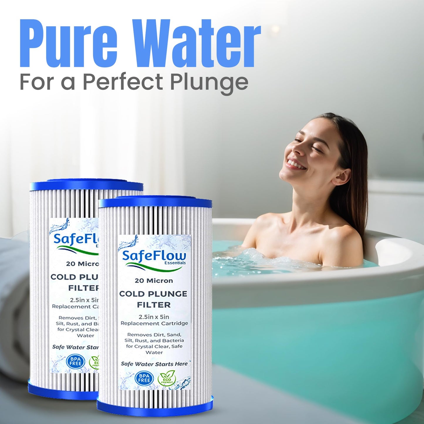 SafeFlow Essentials 5" x 2.5" Cold Plunge Filter 20 Micron – Fits The Pod Ice Cold Plunge Water Chiller, Cold Plunge Filters, and Under Kitchen Sink Systems (6)