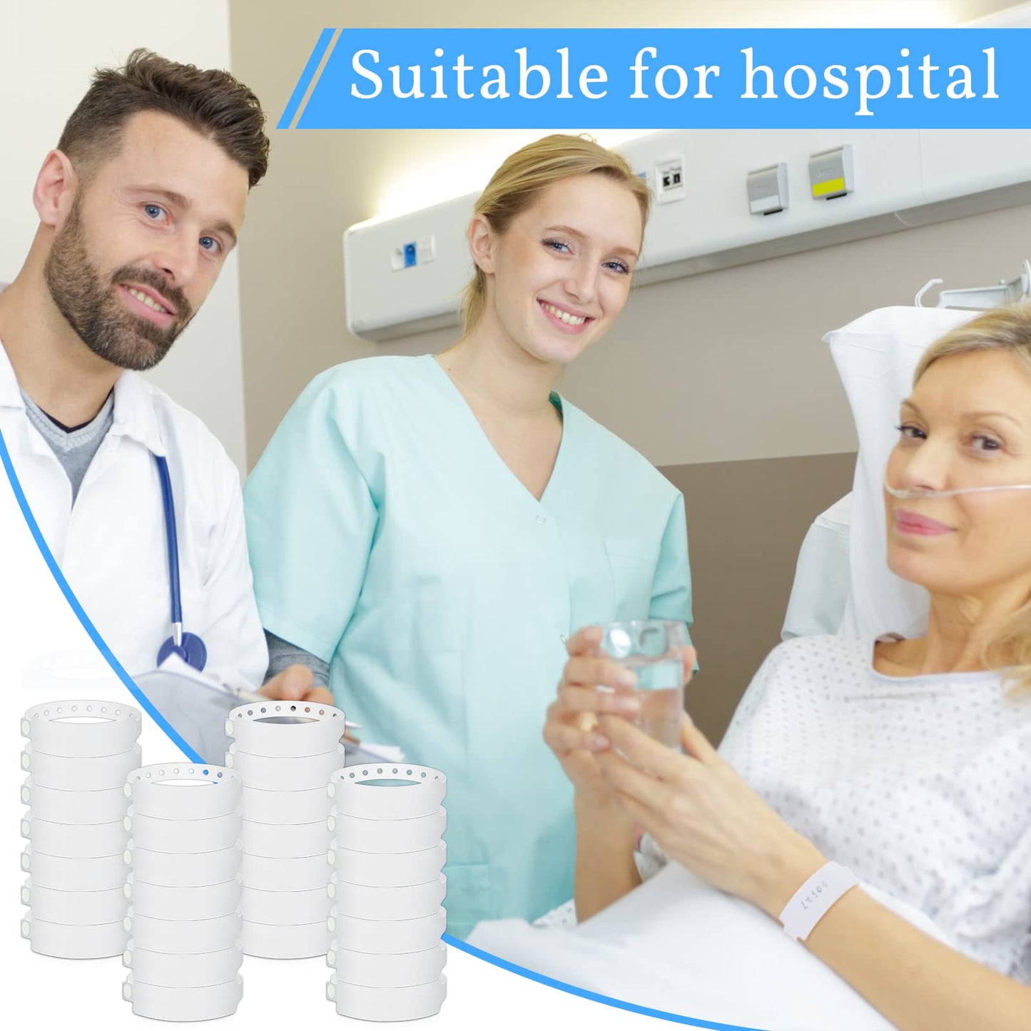 Henoyso 600 Pcs White Plastic Wristbands ID Bracelet Hospital Wristbands Bulk Vinyl Bracelet Waterproof for Medical Patient Hospital Events Party