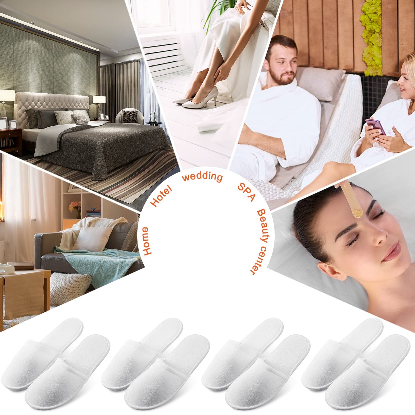 Geyoga 24 Pairs Disposable Slippers for Guests Bulk 2 Size Cotton Hotel Spa House Slippers for Graduation Wedding Party Shoeless Home Travel Individually Wrapped(White)