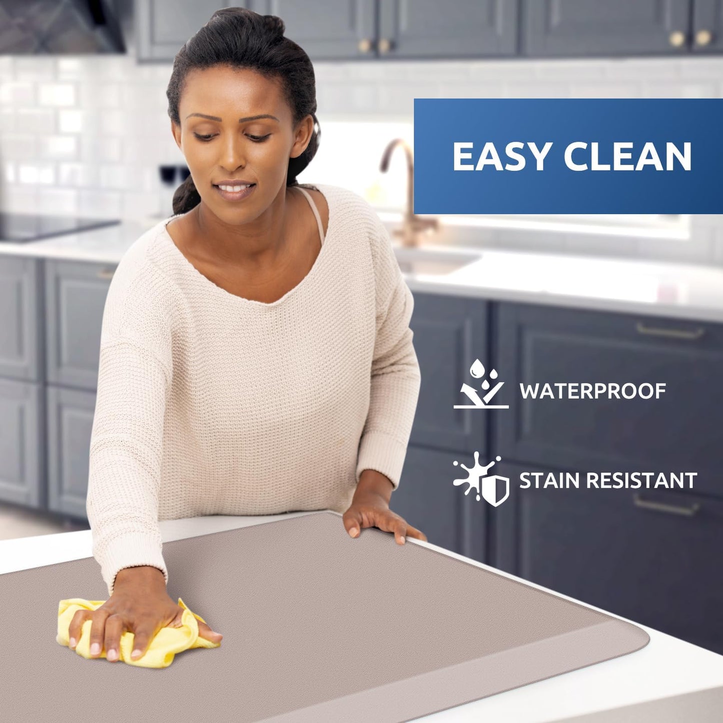 KitchenClouds Kitchen Mat Cushioned Anti Fatigue Rug 20"x32" Water Resistant, Non Slip, Standing and Comfort Desk/Floor Mats for House Sink Office (Khaki)