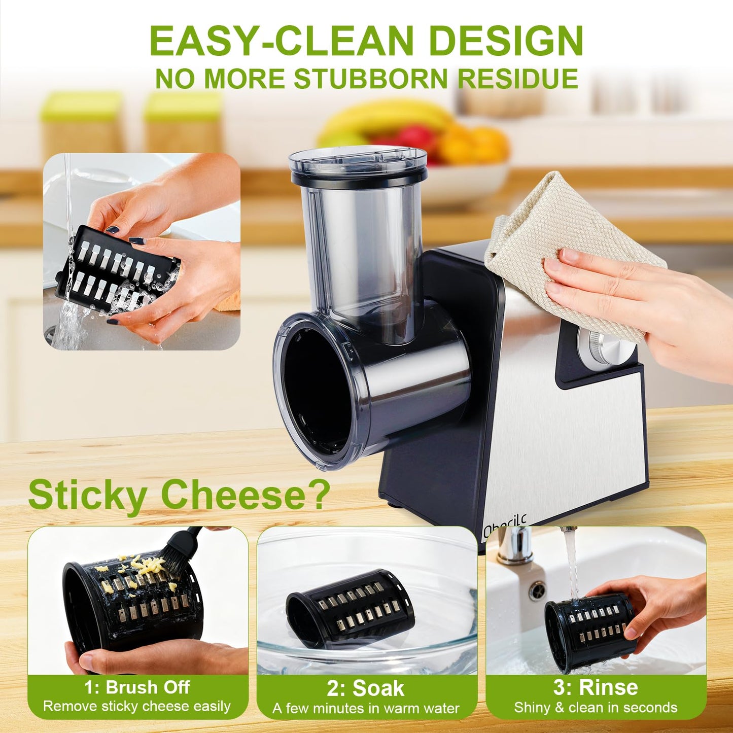 Upgraded 300W Electric Cheese Grater with 7 Stainless Steel Blades, Cheese Shredder Electric for Slicing, Shredding & Grinding Vegetables, Fruits and Nuts,Easy One-Touch Control