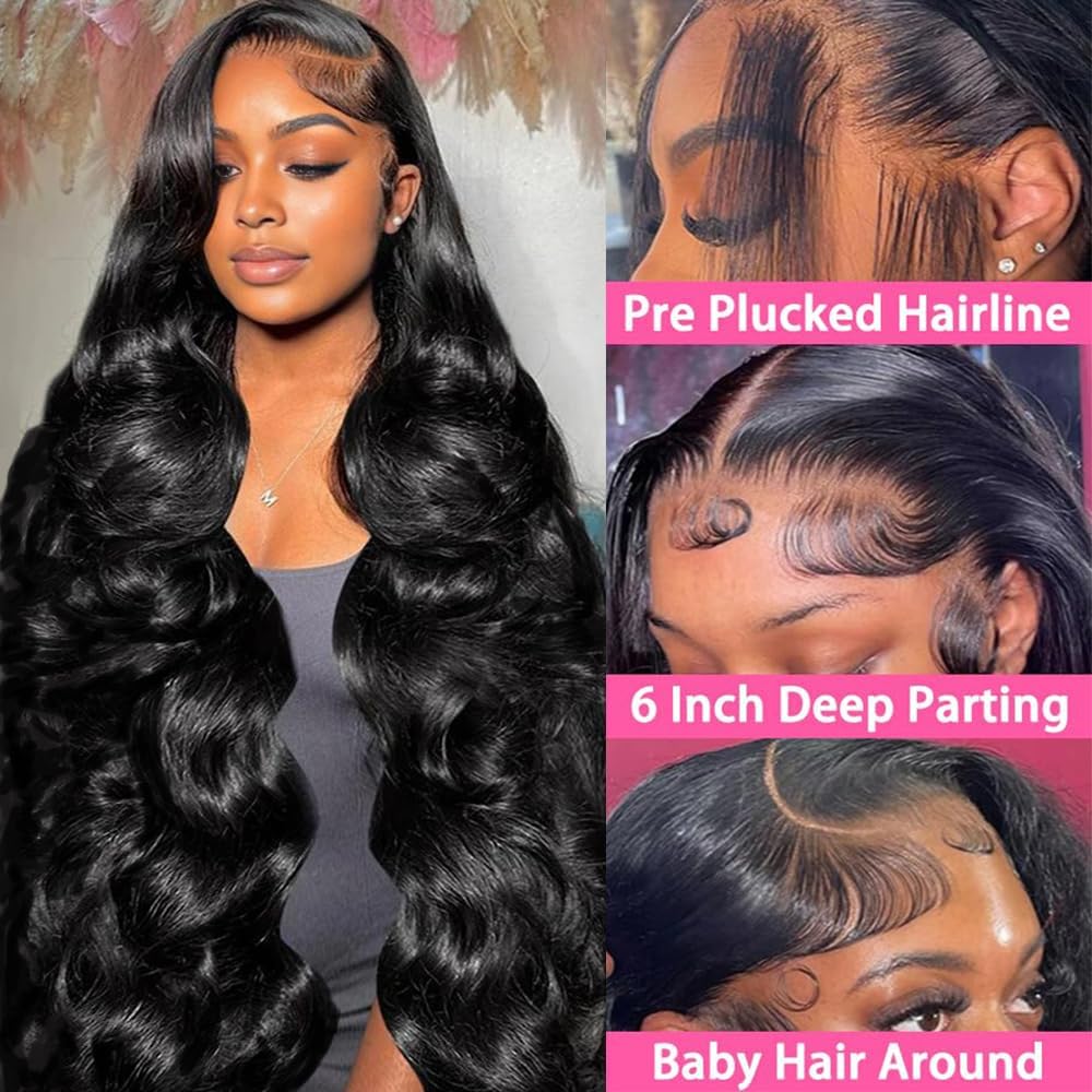 POSHANCE 26inch 13x6 Lace Front Wigs Human Hair 180% Density Body Wave HD Lace Front Wigs Human Hair Pre Plucked Natural Color Virgin Human Hair Lace Front Wigs for Women
