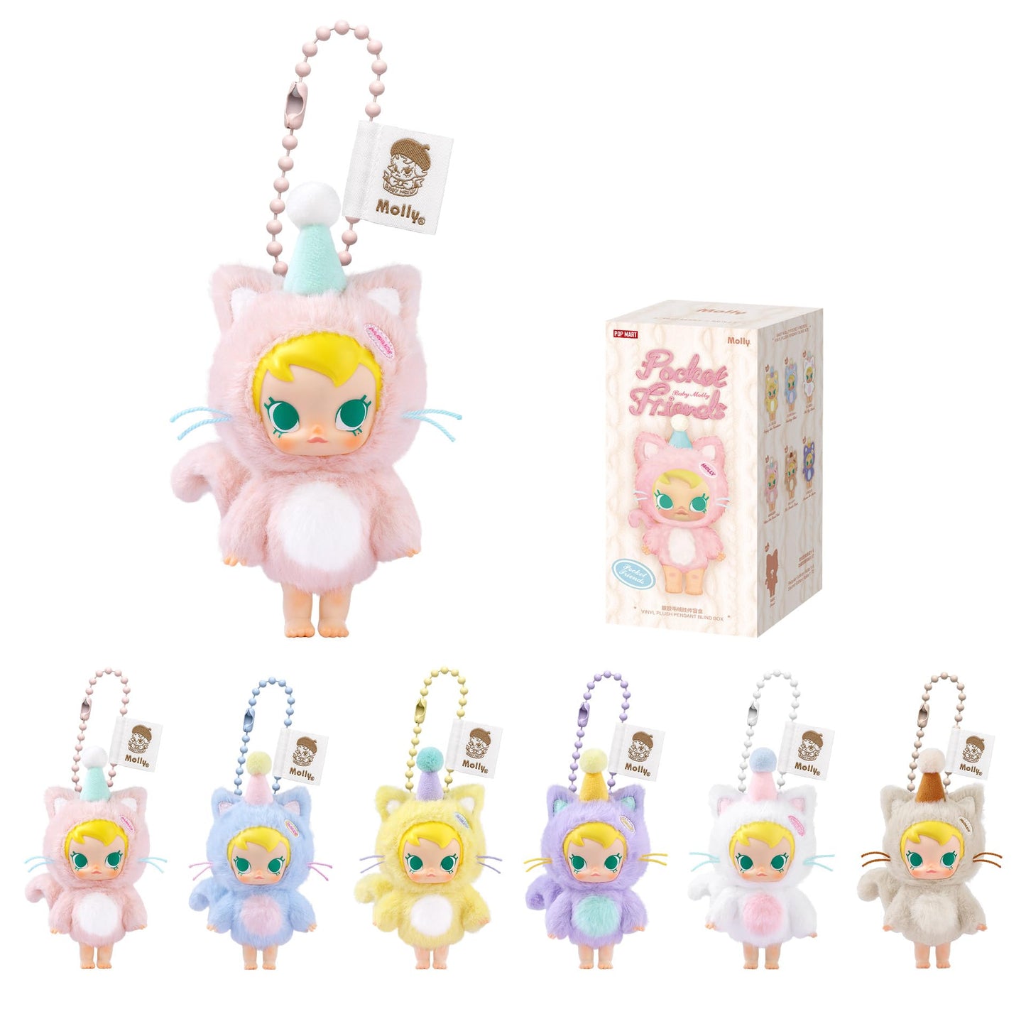 POP MART Baby Molly Pocket Friends Series-Vinyl Plush Pendant Blind Box Figures, Random Design Action Figures Collectible Toys Home Decorations, Single Box