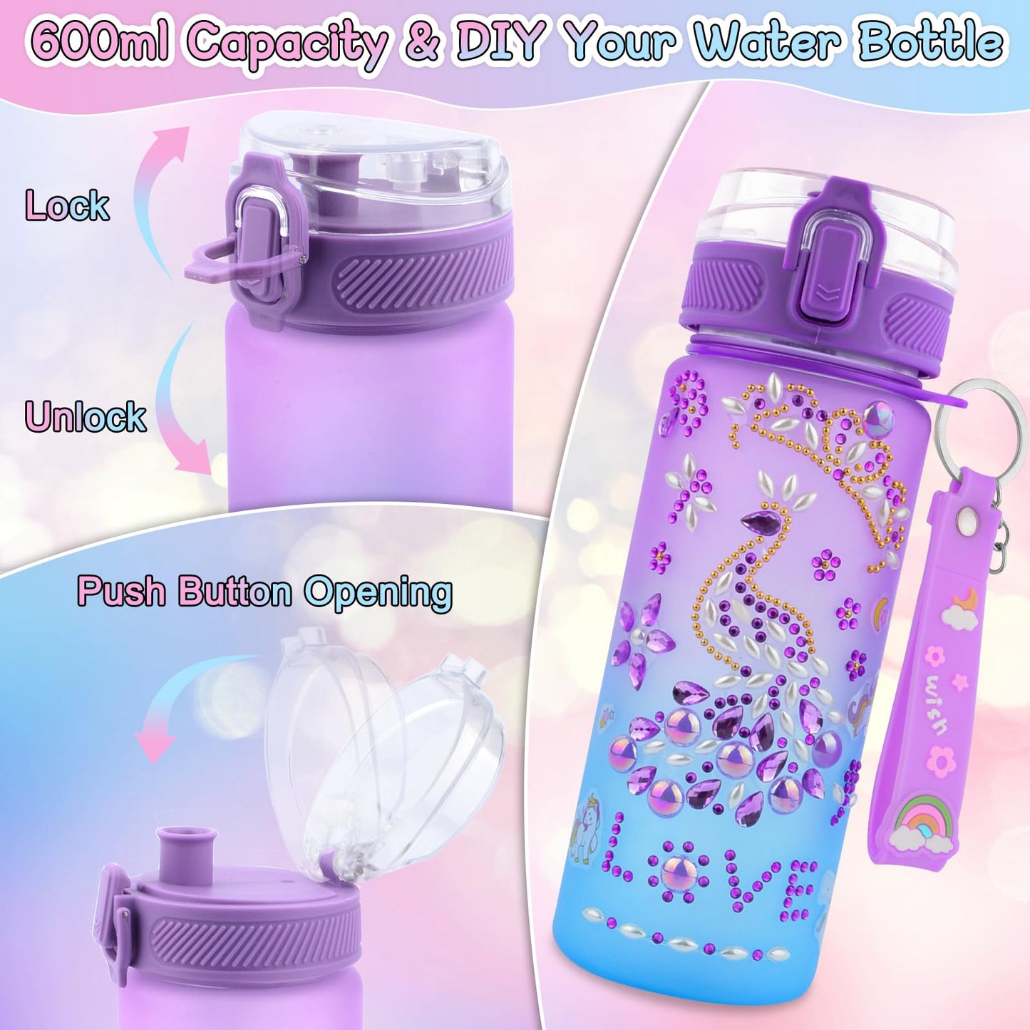 Gifts for Girls Decorate Your Own Water Bottle and Baseball Cap, Christmas Birthday Gifts for Girls 4 5 6 7 8 9 Year Old, Fun Arts and Crafts for Kids Ages 4-6, DIY Unicorn Stickers for Girl 8-10