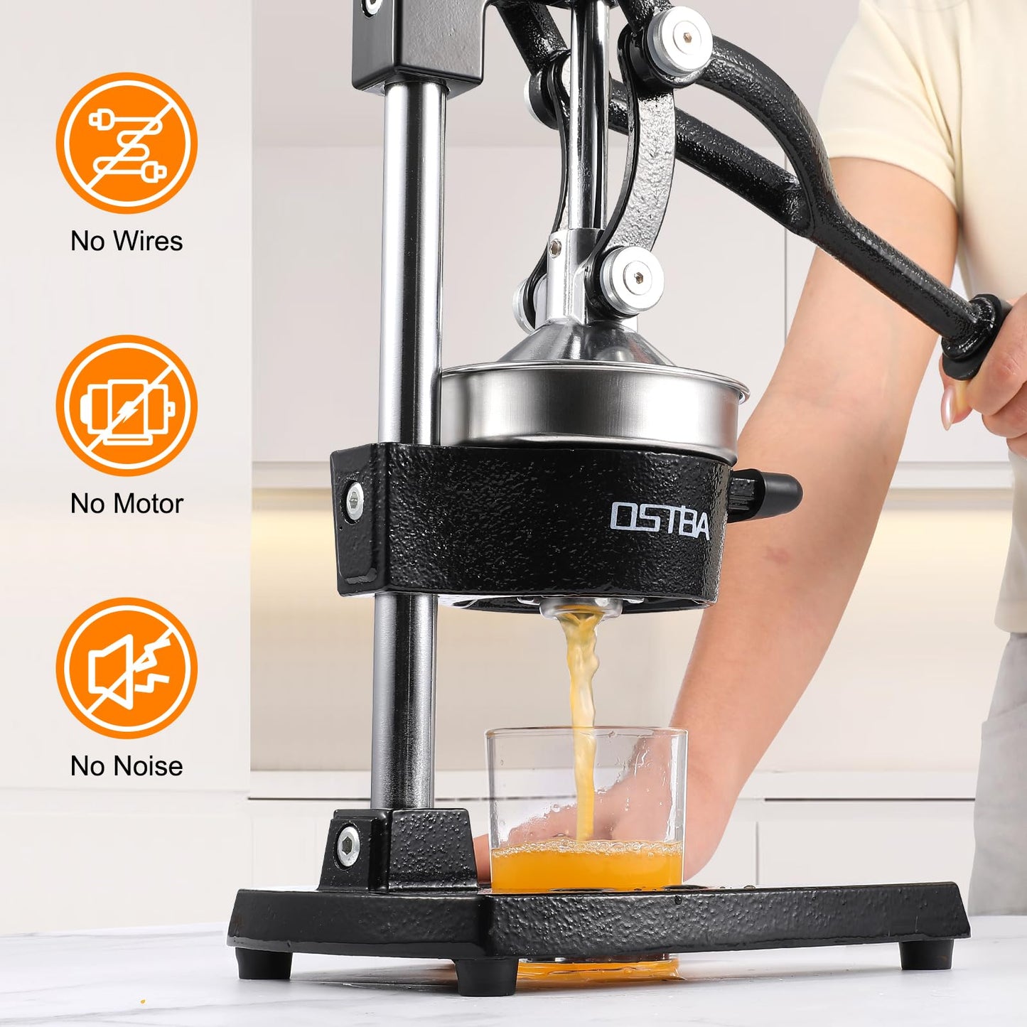 OSTBA Cast Iron Manual Citrus Juicer, Heavy Duty Hand Press Orange Juicer with Stainless Steel Cup & Strainer, Commercial Grade Lemon Squeezer for Orange, Lemon, Lime, Grapefruit, Pomegranate