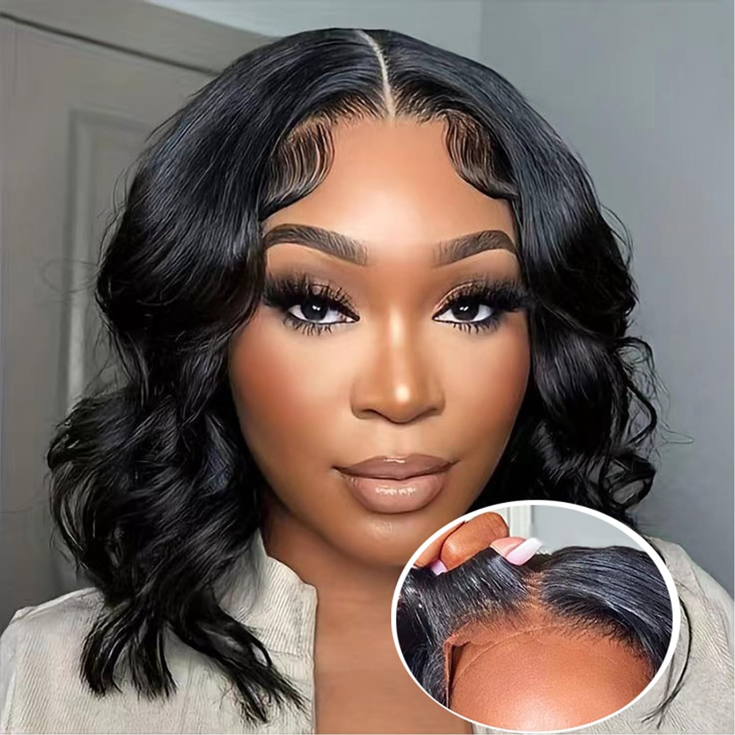 Atilck Wear and Go Glueless Bob Wig - Body Wave Lace Front Human Hair Wigs for Black Women - Pre Plucked and Pre Cut 4x4 Lace Closure - No Glue Needed for Beginners 12 Inch
