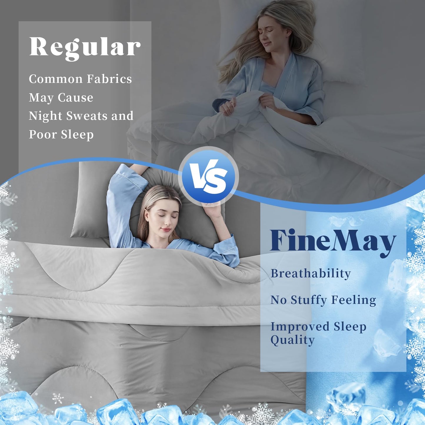 FineMay Cooling Comforter Queen Size, Double-Sided Cooling Blanket for Hot Sleepers & Night Sweats, Arc-Chill Q-Max > 0.4 Breathable Ice Blanket, Lightweight Cold Comforter (80''x90'', Light Grey)