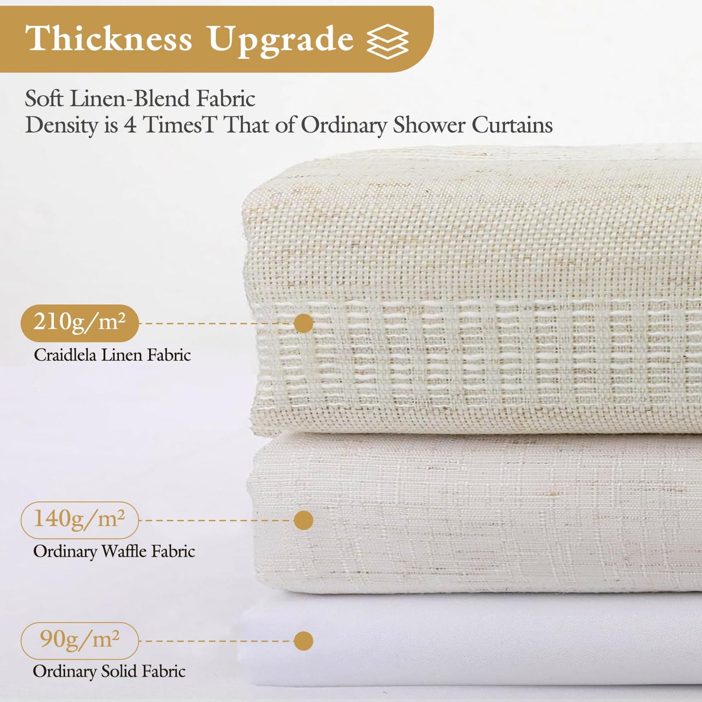 Craidlela Extra Long Boho Farmhouse Shower Curtain with Tassel, Linen Bohemian French Country Chic Bathroom Shower Curtain Set, Modern Striped Textured Shower Curtain 72x84 - Beige/Cream
