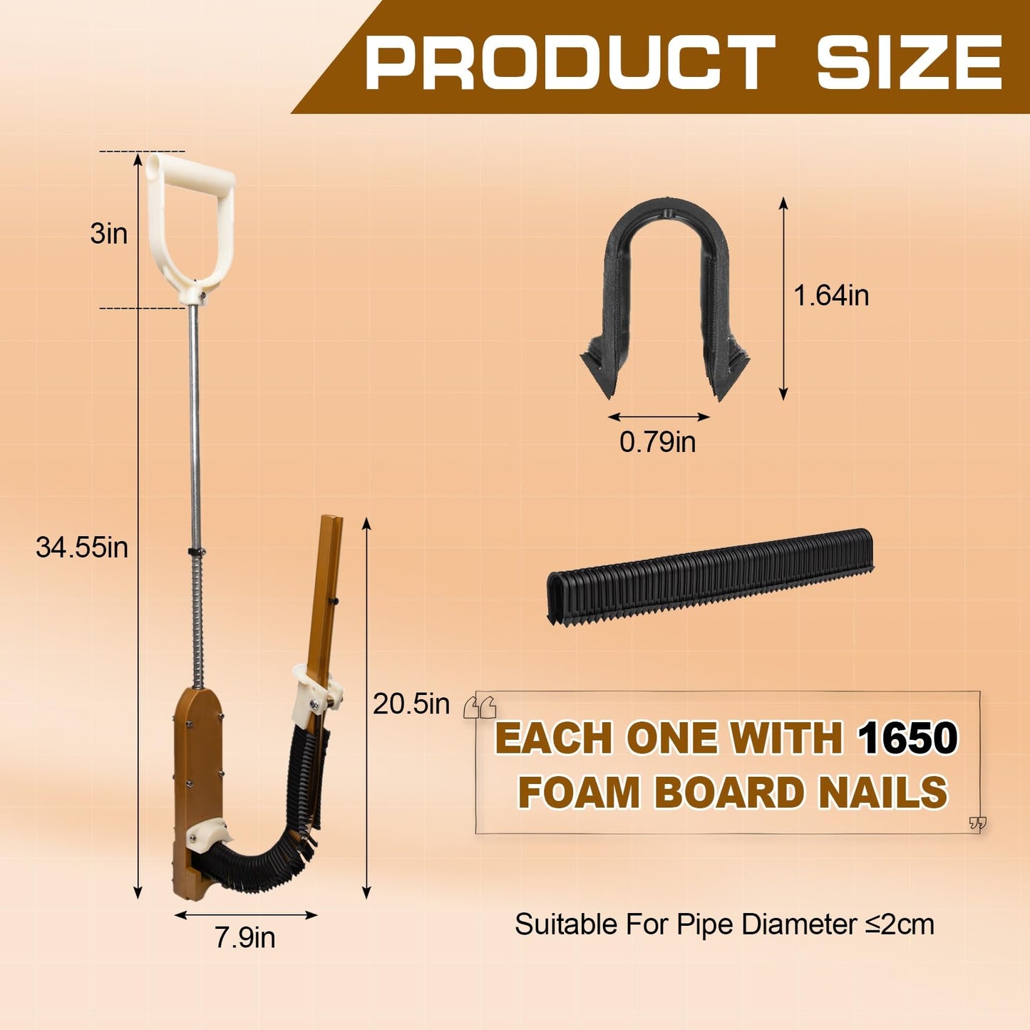 PEX Pipe Stapler with 1650 Pcs Foamboard Staples, PEX Stapler for 1”–2” Foam Board, Pex Foam Stapler Kit Efficiently Complete Binding Tasks Without Bending Over
