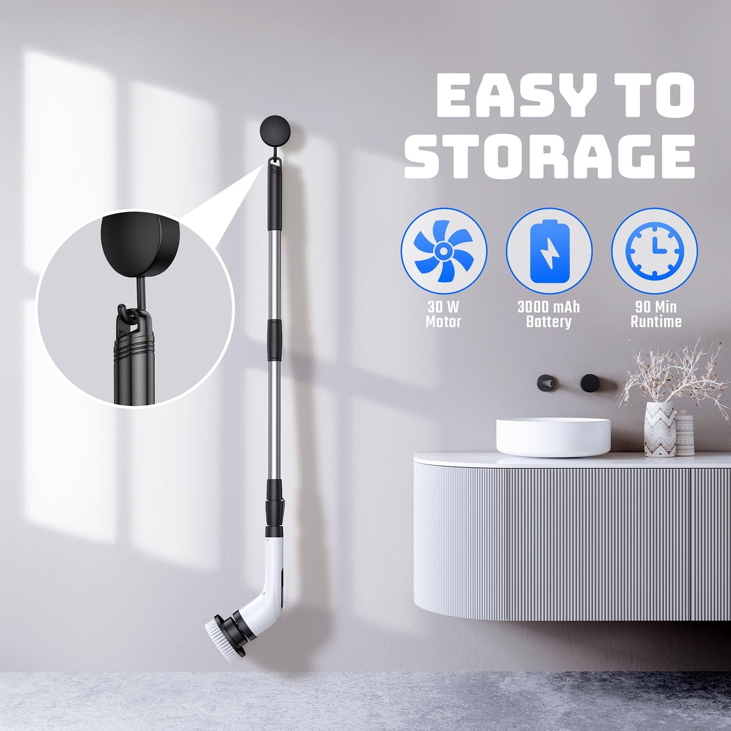 Electric Spin Scrubber for Bathroom: Shower Scrubber with Long Handle, Dual Speed Cordless Power Cleaning Scrub, 7 Brush Heads, IPX7 Waterproof Heavy Duty Cleaner Tools for Tub Tile Grout Wall