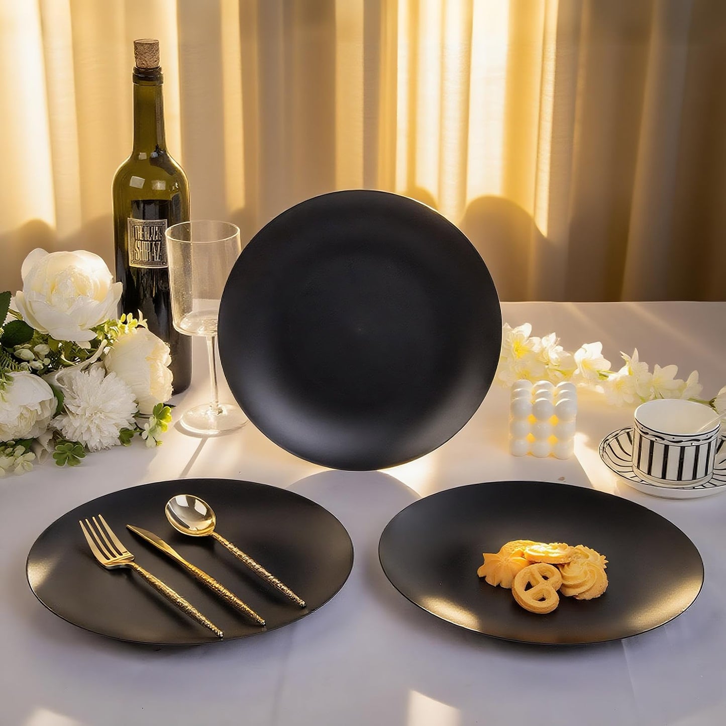 EI enjonirinjonir 80pcs Black Plastic Plates Disposable for Dinner,10.25inch Party Plates Disposable Heavy Duty,Elegant Matte Plastic Plate Frosted is Ideal for Wedding/Birthday/Graduation Decorations