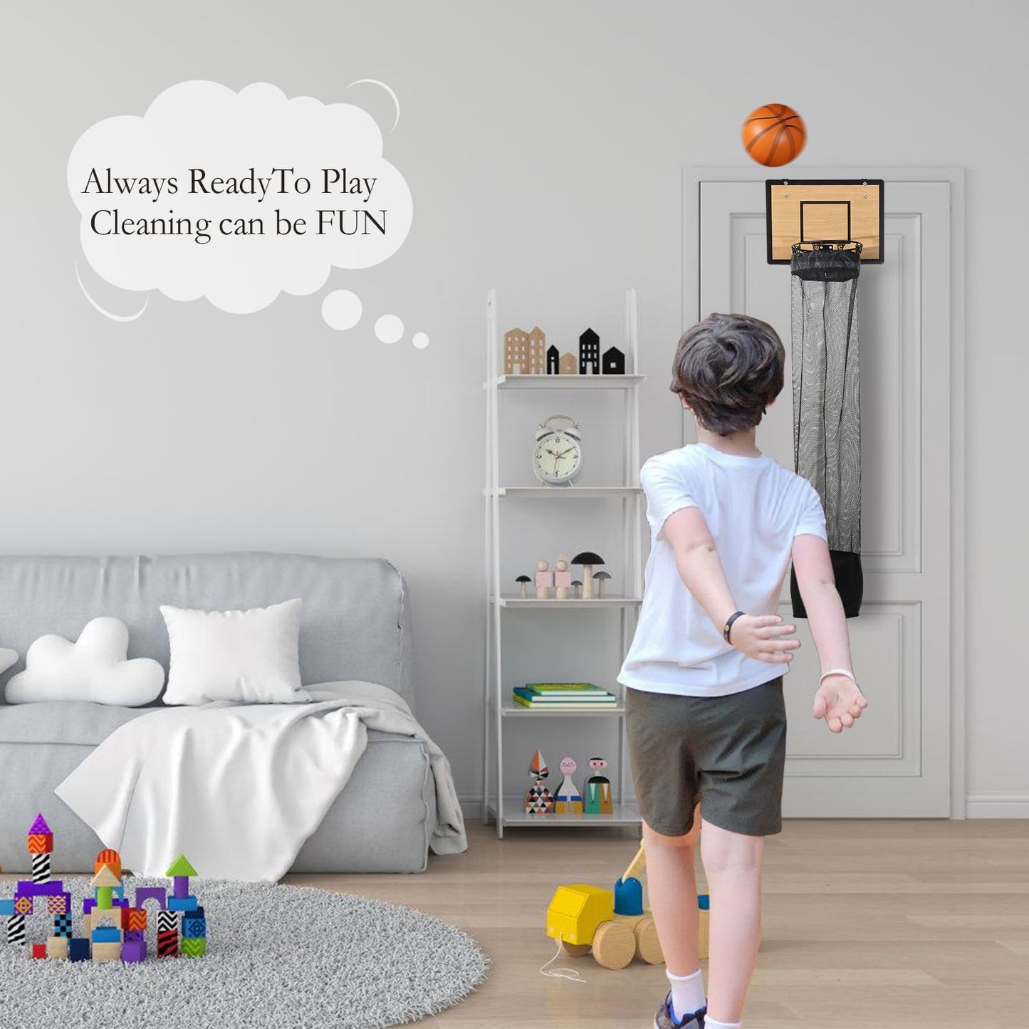 DRXX FEXE Over the Door Basketball Hoop Laundry Basket ,Wooden Basketball Laundry Hamper with Zipper for Kids Room,Dorm Rooms,Bathroom,Saving Space Storage and Organization