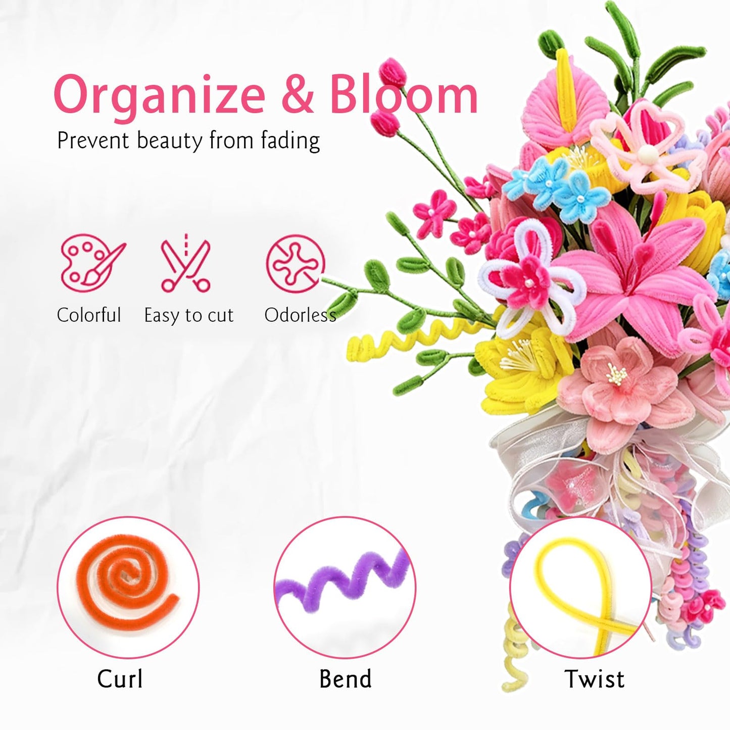 URADIART 650pcs Pipe Cleaners Craft, Bulk Pipe Cleaner Flower Kit,13 Colors Chenille Stems Limpia Pipas para Manualidades with Instruction Accessories for Floral Arrangements,Art and Craft Projects