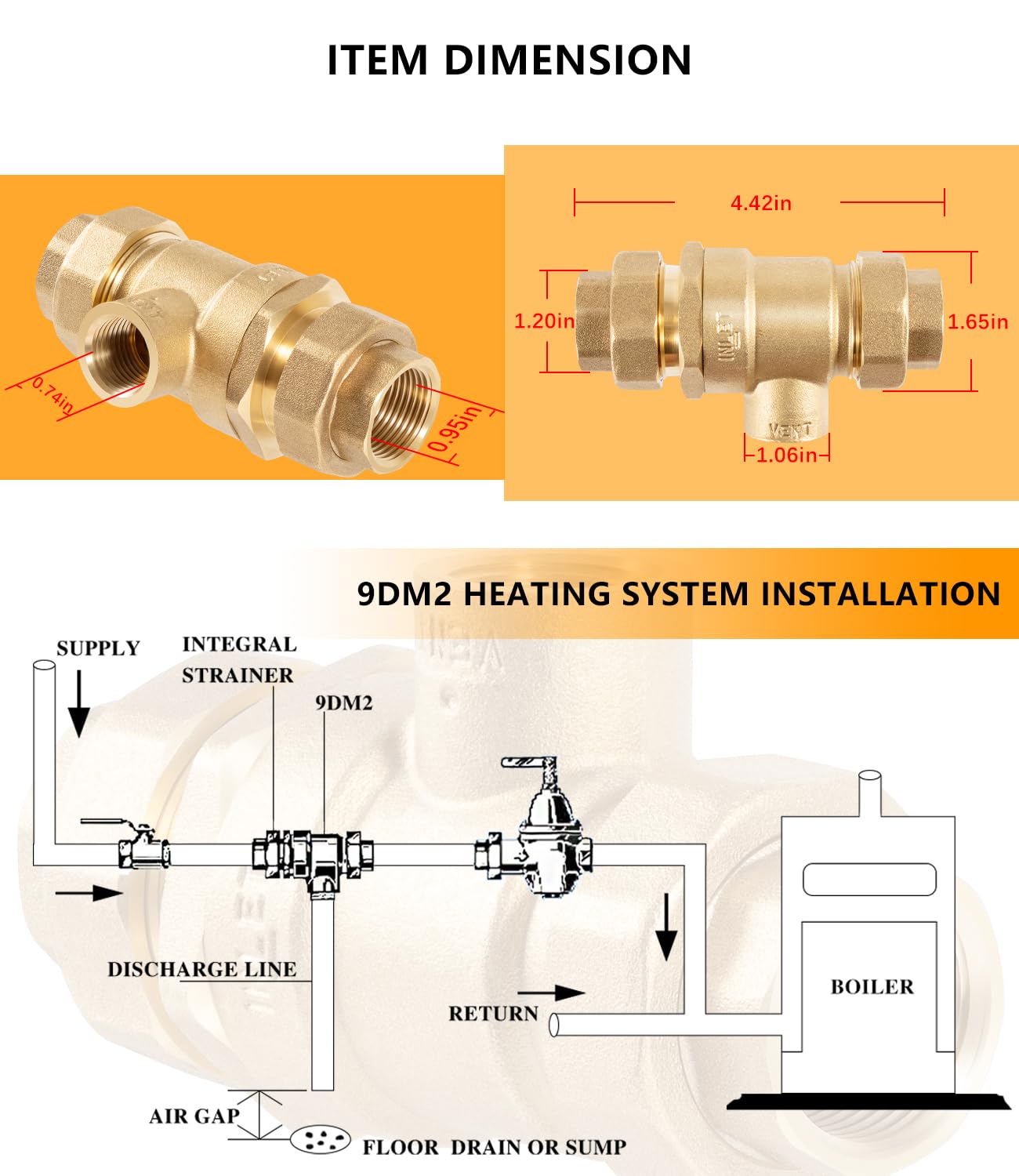 9D-M2 Backflow Preventer Dual Check Valve with Intermediate Atmospheric Vent, 3/4 Inch, Female Union Inlet and Outlet Connections Replacement for Watts 9D-M2 Backflow Preventer Dual Check Valve
