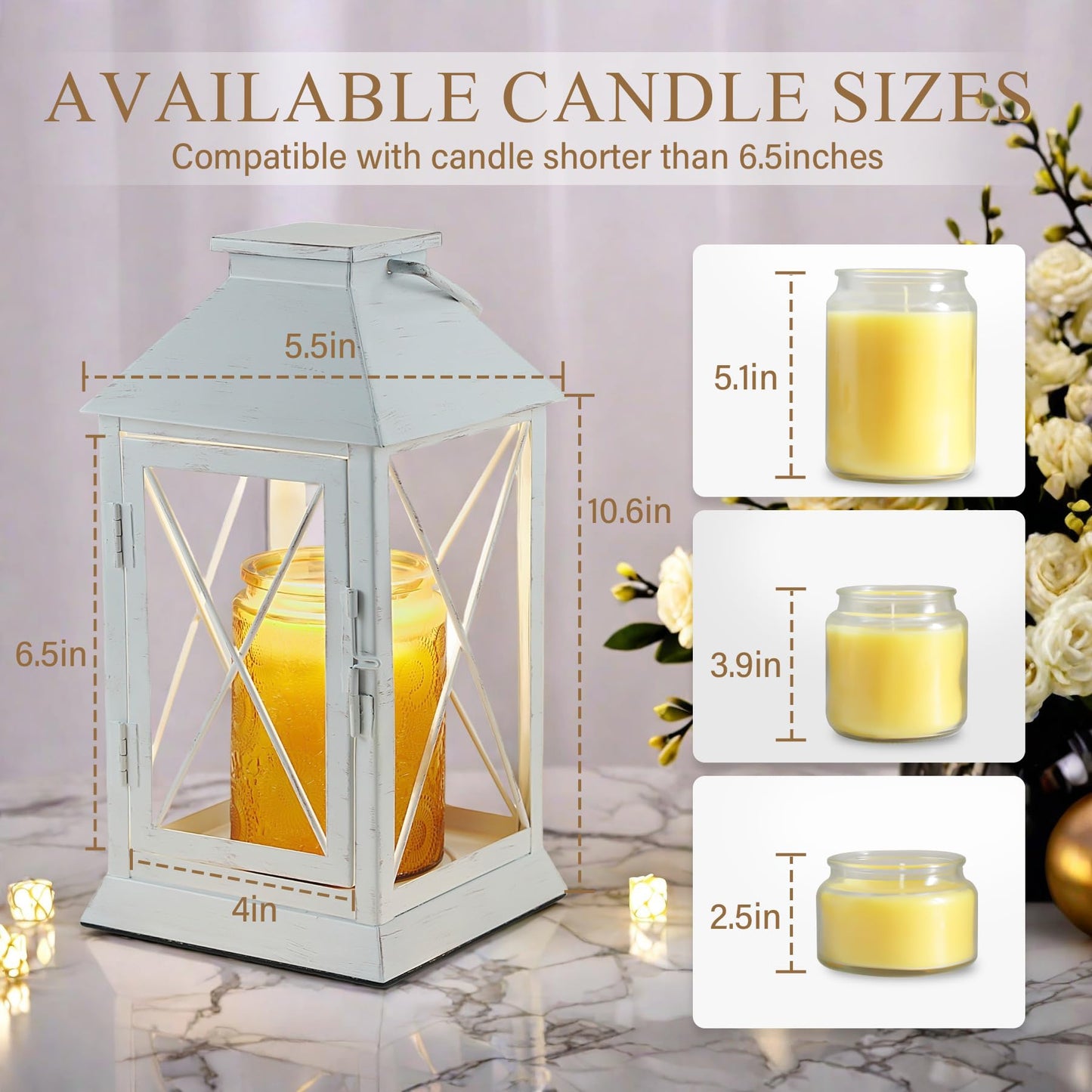 Candle Warmer Lamp with Timer,Cande Warmer Lantern for Jar Candle,Dimmable Candle Lamp Warmer Farmhouse Heat Lamp with 2 Bulbs,Auto Shut Off & Adjustable Brightness-White