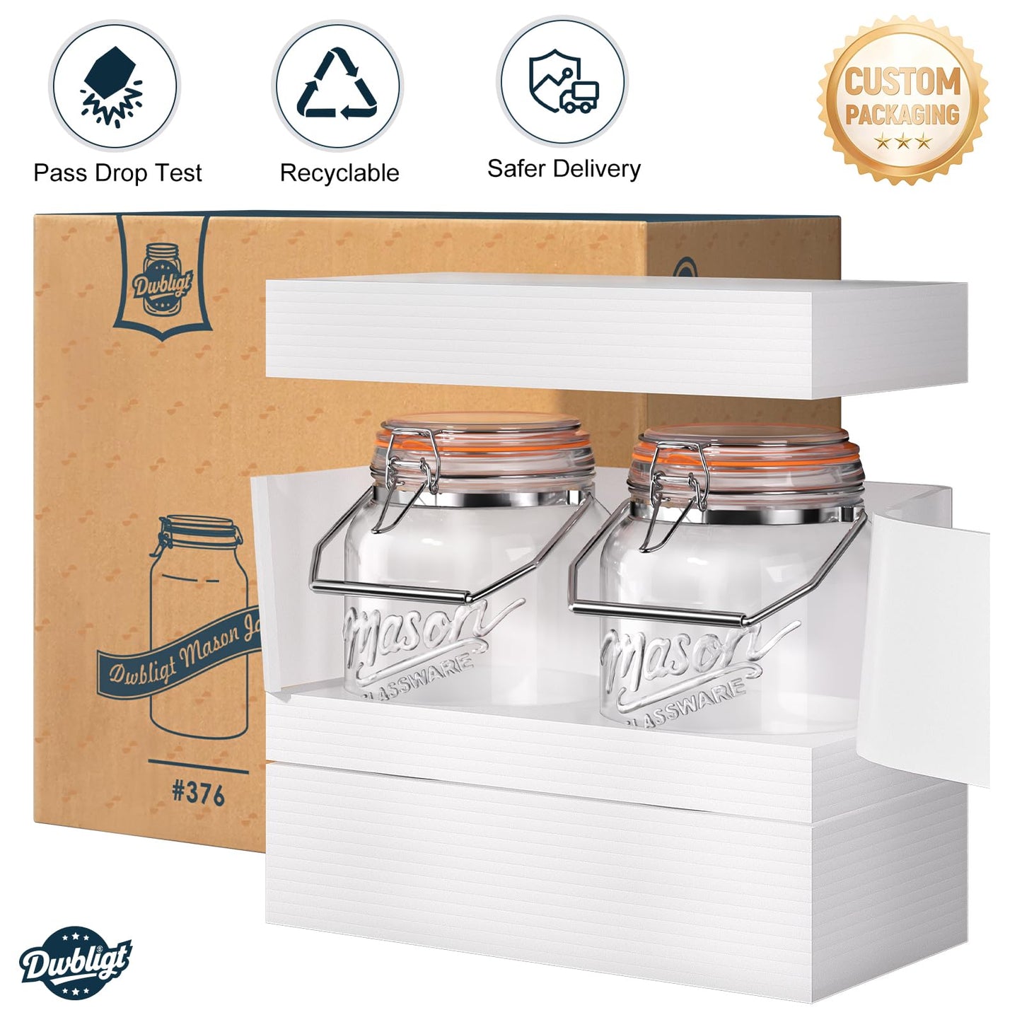 Dwbligt 2 Packs 1 Gallon Glass Jars with Airtight Lids, Wide Mouth Mason Jars with Clip Top & Stainless Steel Handle & Silicone Base, Glass Storage Containers for Kitchen Storage, Pickling-Dual Scale