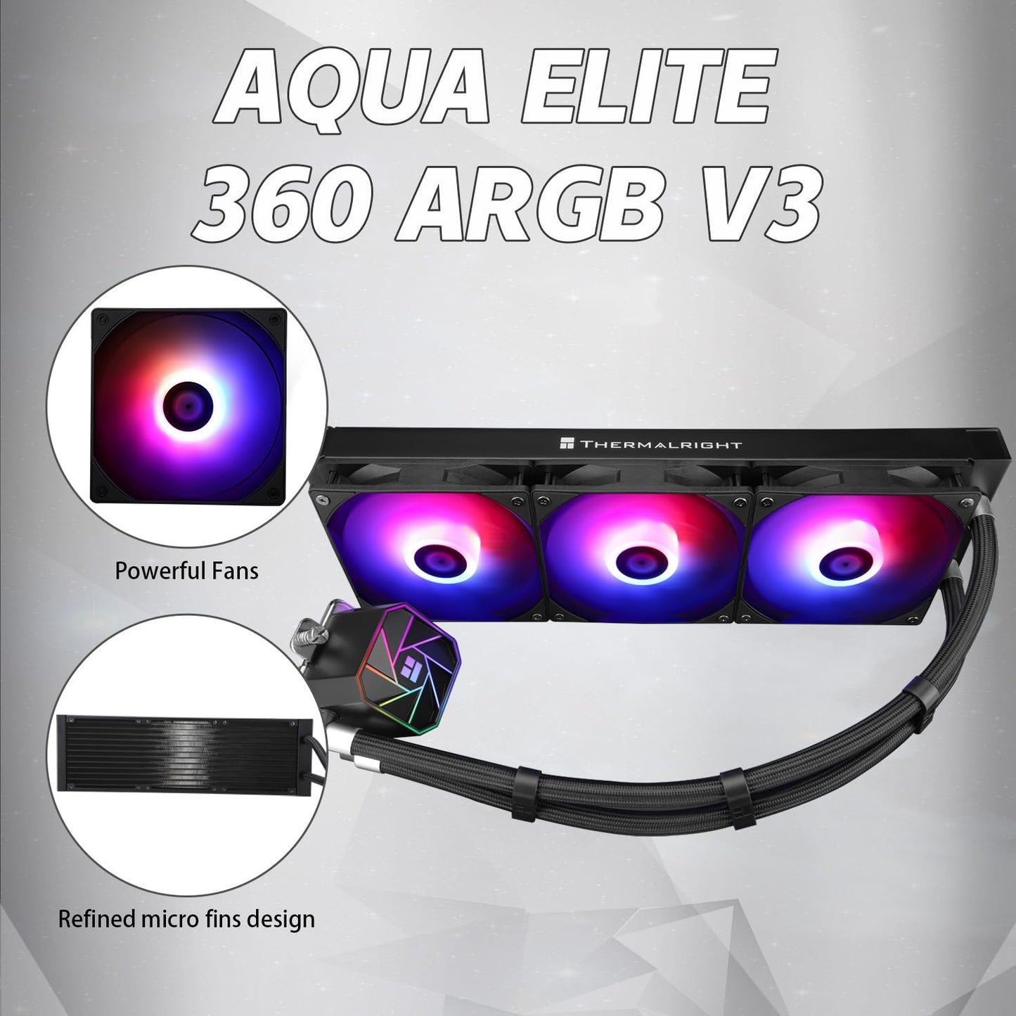 Thermalright Aqua Elite 360 V3 AIO CPU Cooler, 360 Liquid Cooling, ARGB PWM Fans, Intel LGA1150-1200/2011/1700, AMD AM4/AM5
