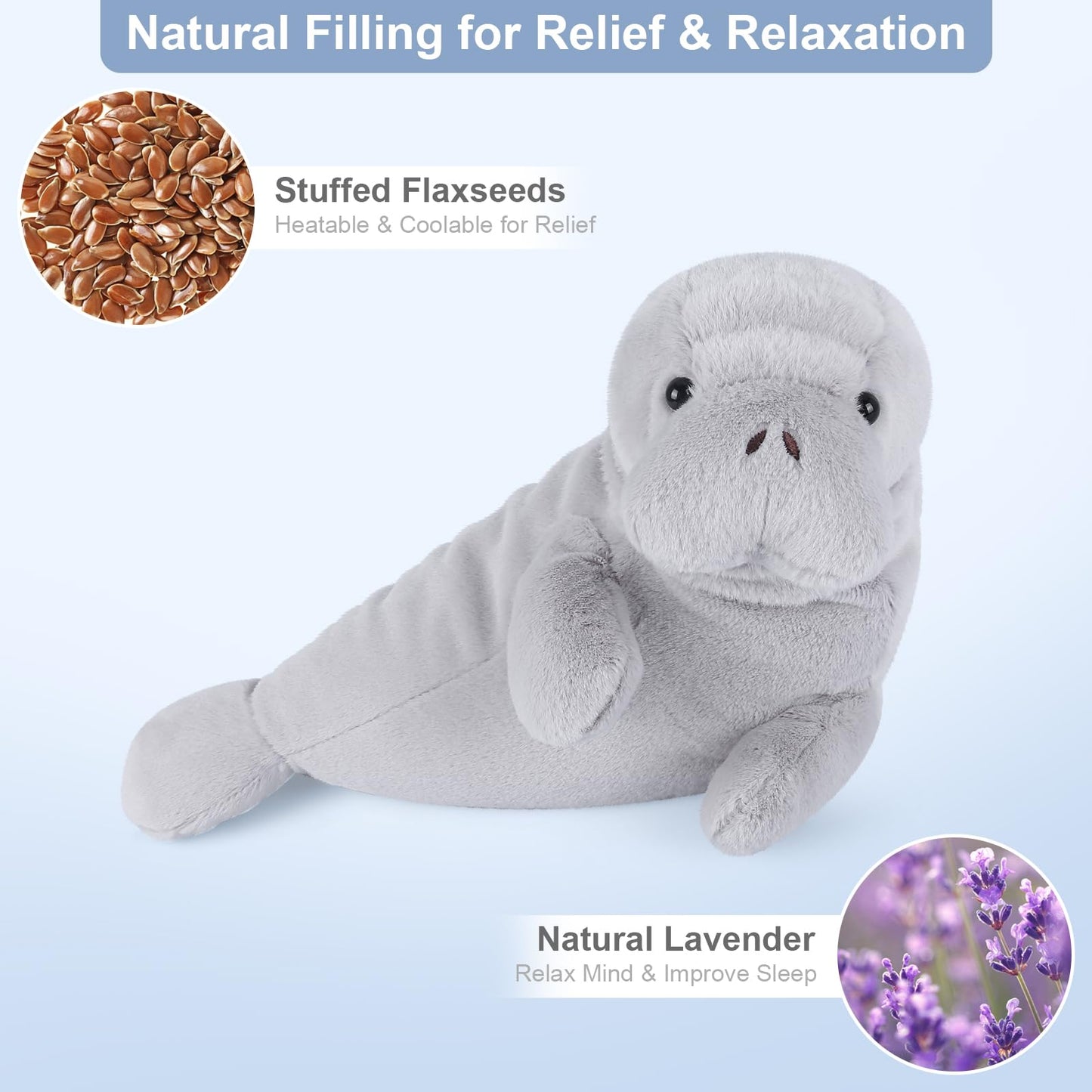 SuzziPals Coolable & Warmable Manatee Stuffed Animals, Microwavable Stuffed Animal Heating Pad for Soothing & Releaxation, Cute Stuffed Animals Plush Toy, Manatees Gifts