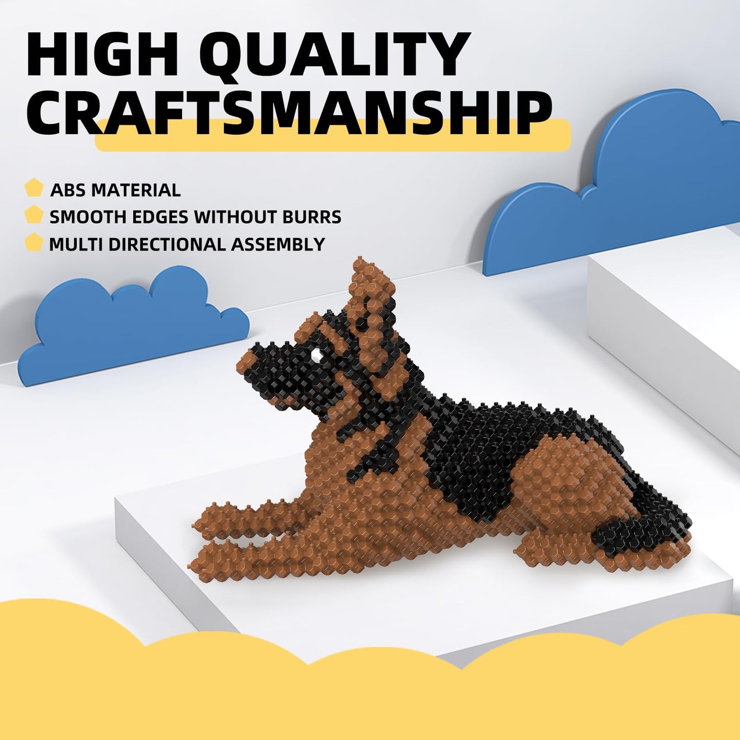 KADELE Cute Dog Building Animal Sets, Extremely Challenging STEM Building Blocks Decor for Adults Kids, Micro 3D Educational Toys for Boys Girls Ages 8 and Up，German Shepherd