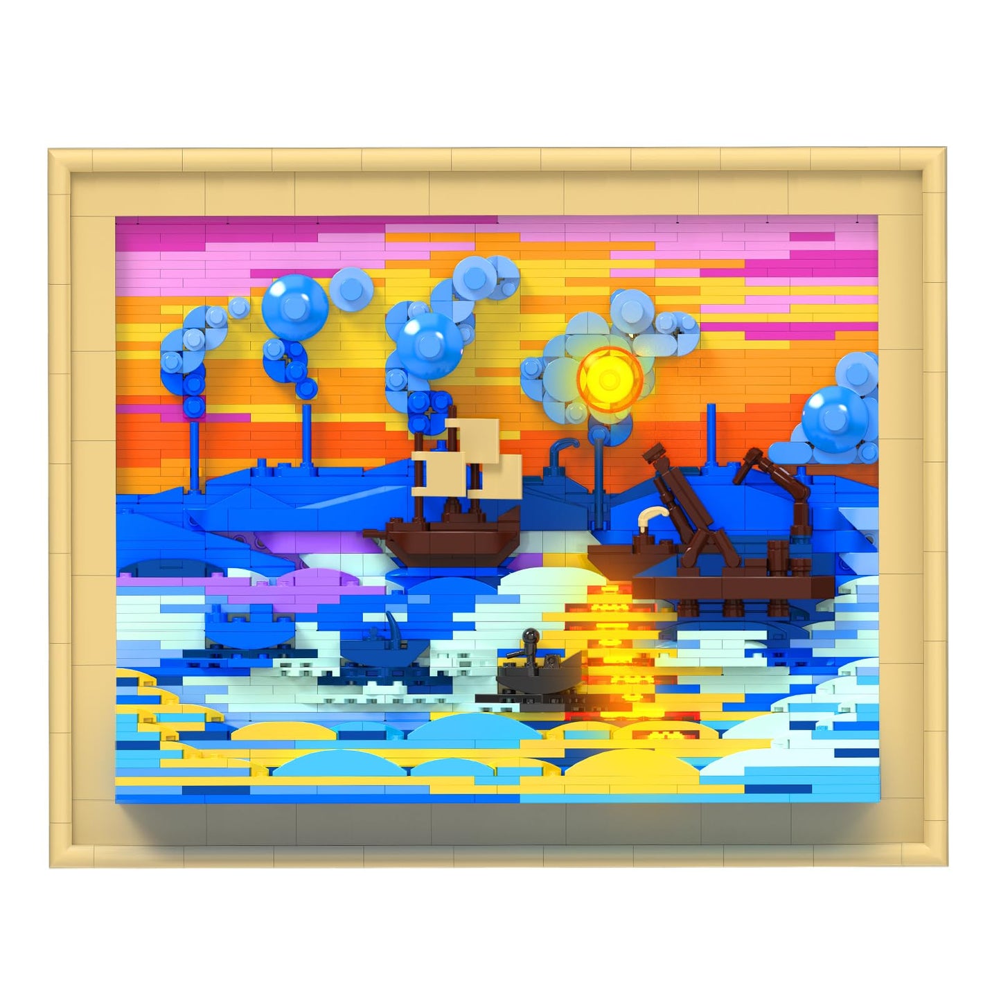 Brihappen Impression Sunrise Painting Frame Building Set for Adults Boys Girls, 3D Wall Monet Art Craft with Light for Home Office Decor, Ideas Toy Building Kit, Creative Birthday Gifts（1514 Pieces）