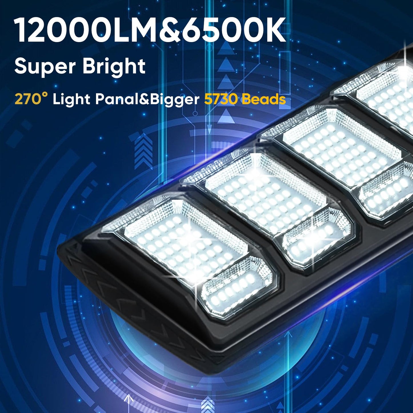 4 Pack Solar Street Lights Outdoor Waterproof 6500K 12000LM 5730SMD LEDs Solar Flood Lights Dusk to Dawn Parking Lot Light Wide Motion Sensor and Remote Control for Area Lighting Yard