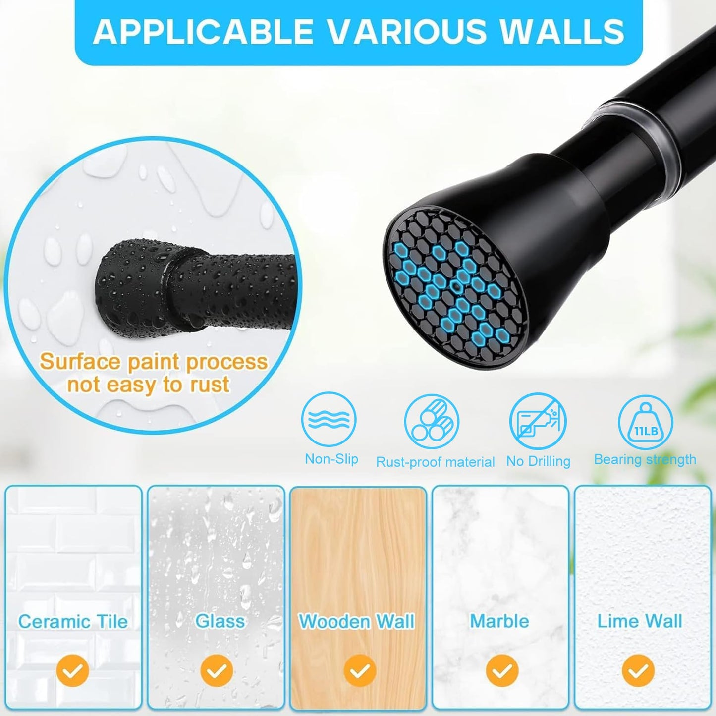 4Pack Black Tension Curtain Rod for Windows 28 to 48 Inch,7/8"Small Shower Curtain Rod for Bathroom,Pressure Spring Tension Curtain Rod No Drilling for Closet Doorway Kitchen