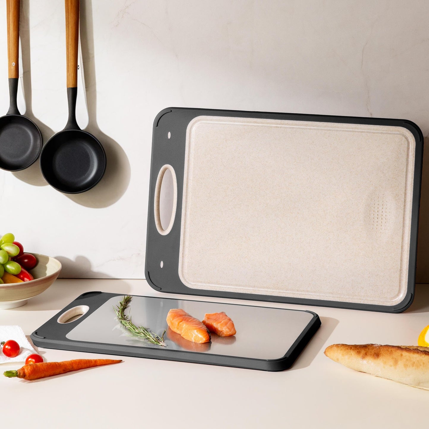 2 Packs Stainless Steel Cutting Board Set, Best Non Toxic Cutting Boards for Kitchen, Double Sided Metal Chopping Board for Meat/Fruit/Vegetables, Food Grade Kitchen Set Gift, [16”×11”+18”×12” Inch]