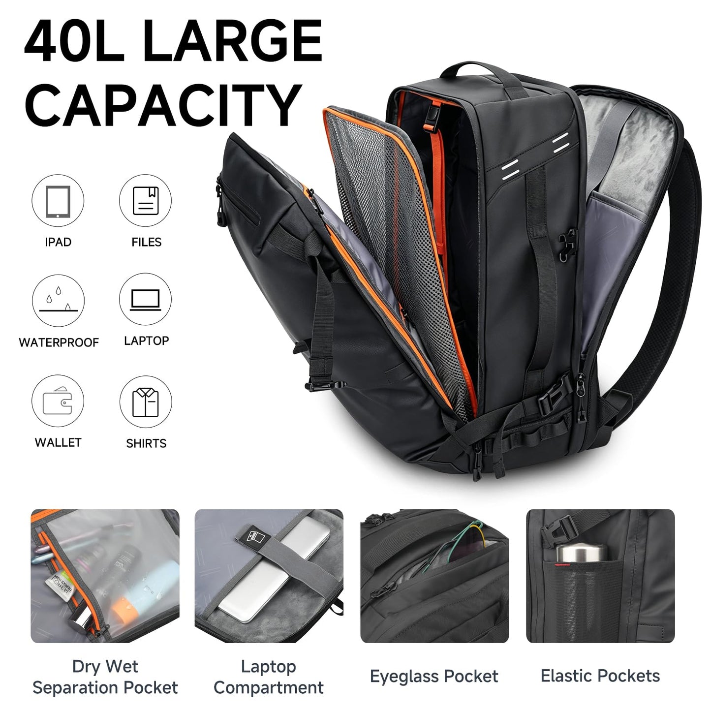 SWICKY Travel Backpack for Men, 40L Carry on Luggage Laptop Backpack Bag Airline Approved, Water-Resistant Business Commuter Backpack Fits 17.3 Inch Laptop