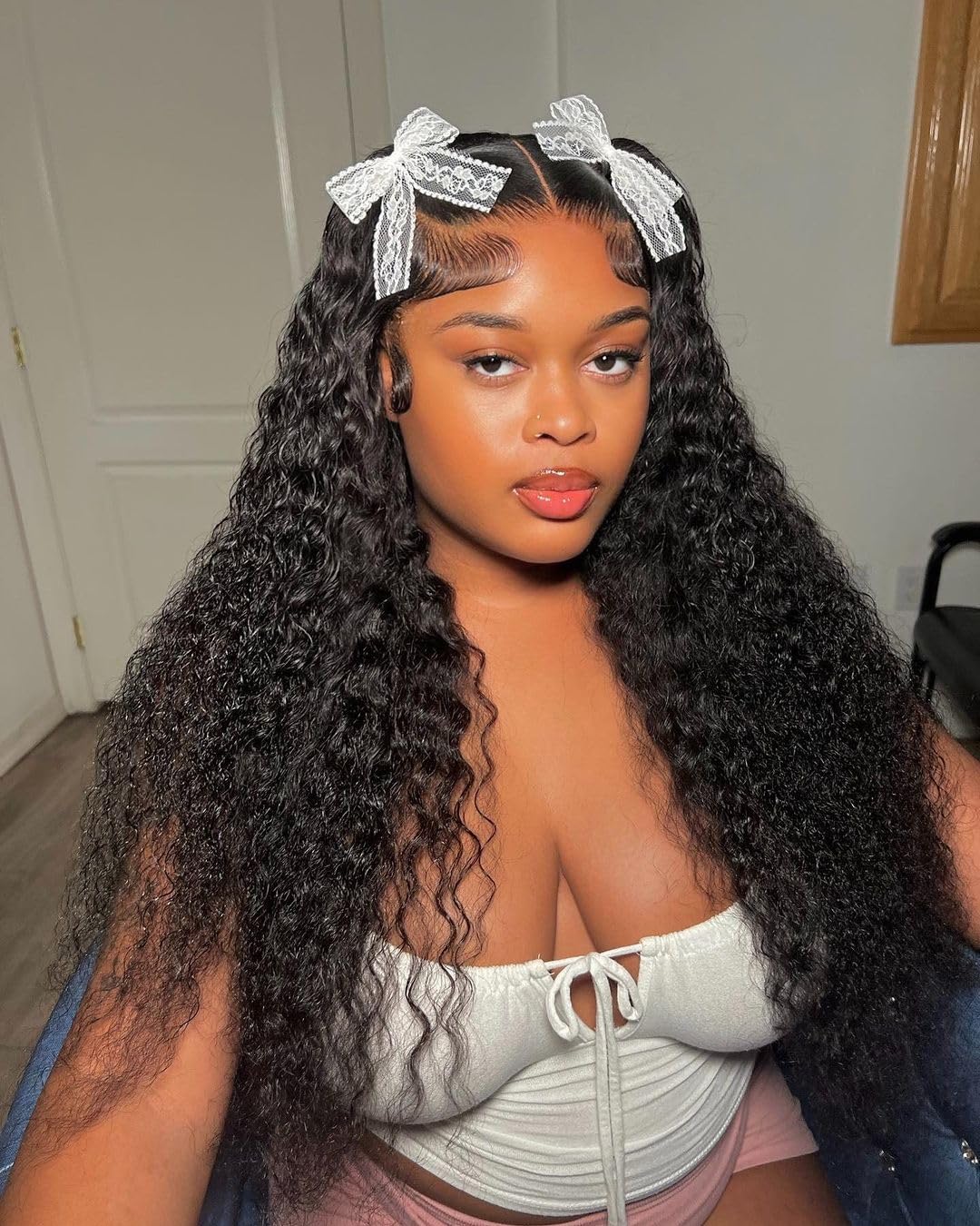 Ksfull 13x4 Deep Curly Lace Front Wigs Human Hair Wet and Wavy Water Wave Human Hair Wigs (13x4 deep wave lace closure wigs, 32 Inch)