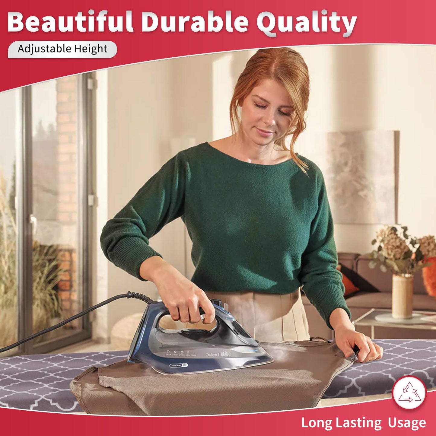 Full Size Ironing Board 57" L X15 W, Large Wide Sturdy Ironing Board with Iron Rest, Foldable Adjustable Iron Board with Heat Resistant Cover, Enhanced Stability (Black Gray)