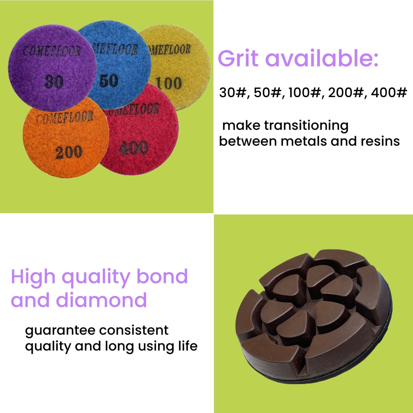 3 Inch Hybrid Diamond Polishing Pucks for Concrete Terrazzo Floor, Hook and Loop Transitional Grinding Pads,100# 9PCS
