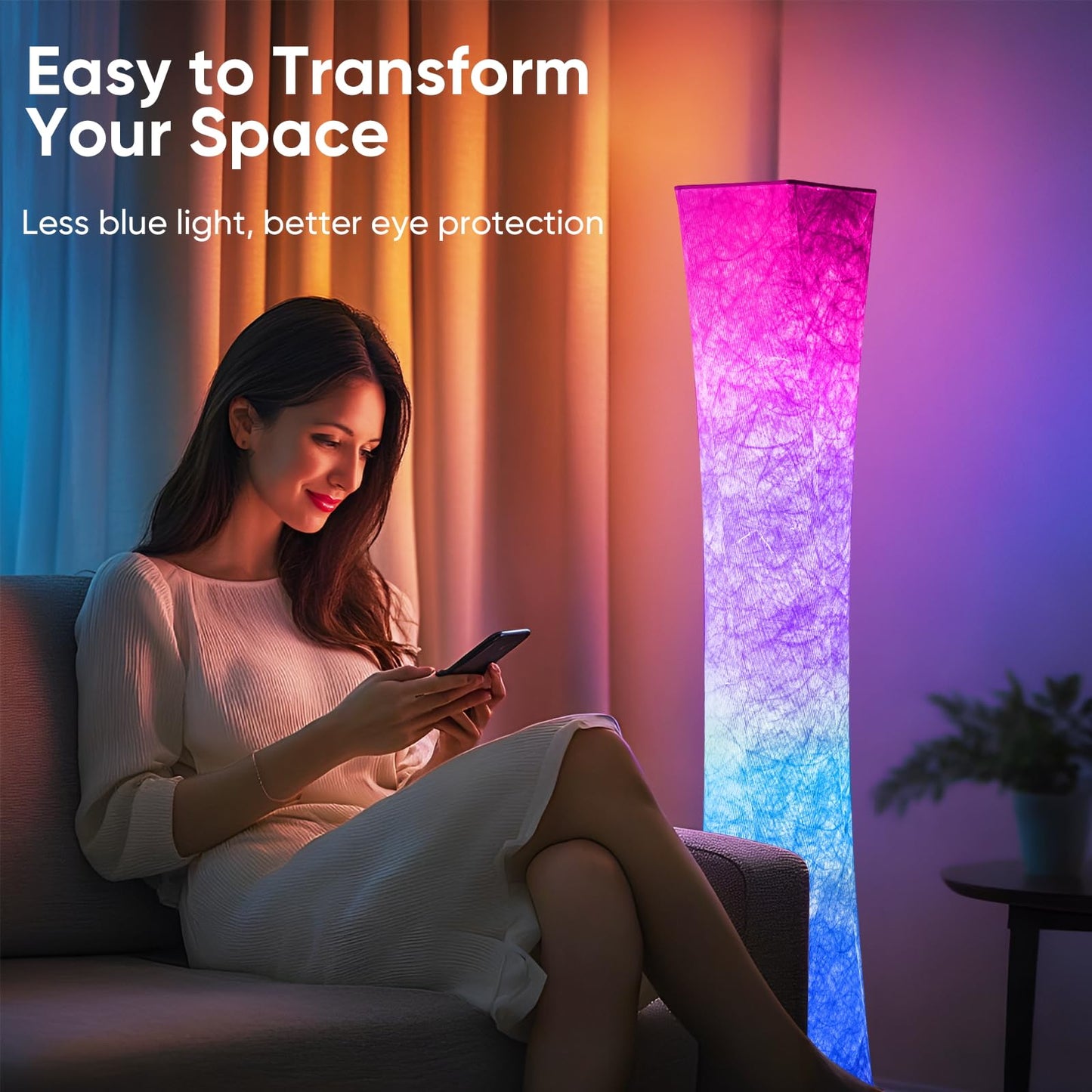 Morden LED Soft Light Floor Lamp, 52" Simple Design Slim RGB 16 Color Changing Tyvek Fabric Shade Dimmable Remote Control Standing Lamp for Living Room Bedroom Game Room
