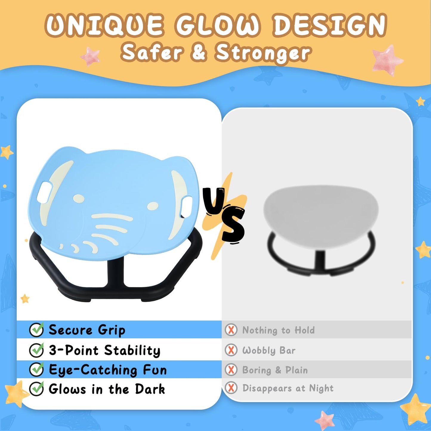 HAPPYMATY Spinning Chair for Autistic Kids, Glow-in-the-Dark Elephant Sensory Chair, Autism Sensory Toys, Sit and Spin Swivel Seat ADHD Must Haves, Supports Balance & Coordination, Ages 3+ (Blue)