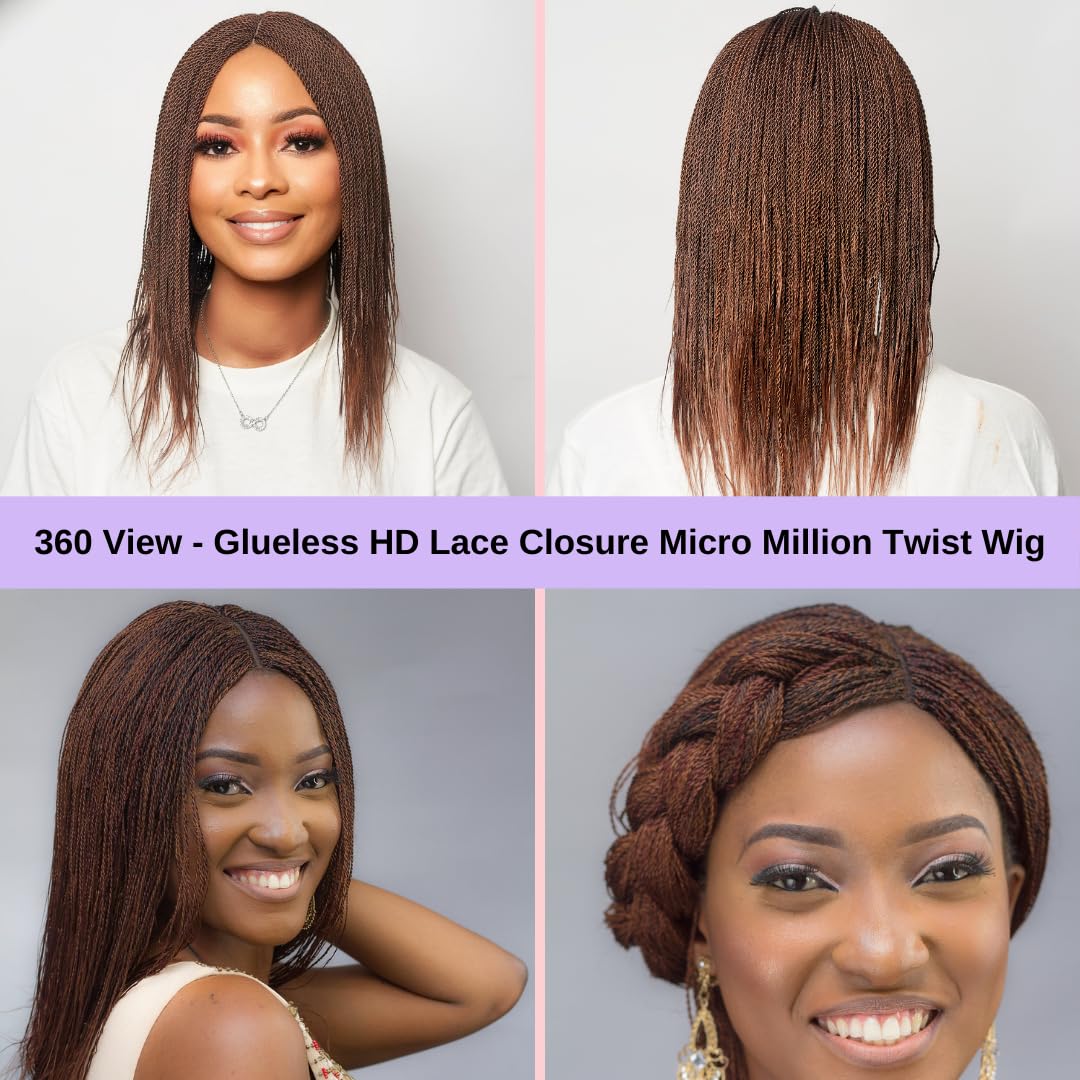 WOW BRAIDS Twisted Wigs, Micro Million Twist Wig - Color 30/33 Mix - 12 Inches. Synthetic Hand Braided Wigs for Black Women.