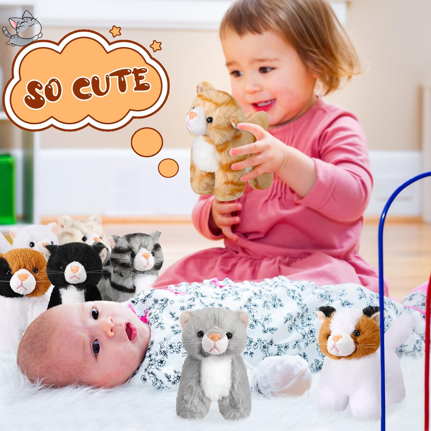 8 Pieces Plush Pets 5 Inch Stuffed Animals Bulk Assorted Cute Stuffed Pet Animal Plush Toys Small Plush Animals for Halloween Kid Classroom School Pet Party Favors Supplies Decoration (Stehende Katze)