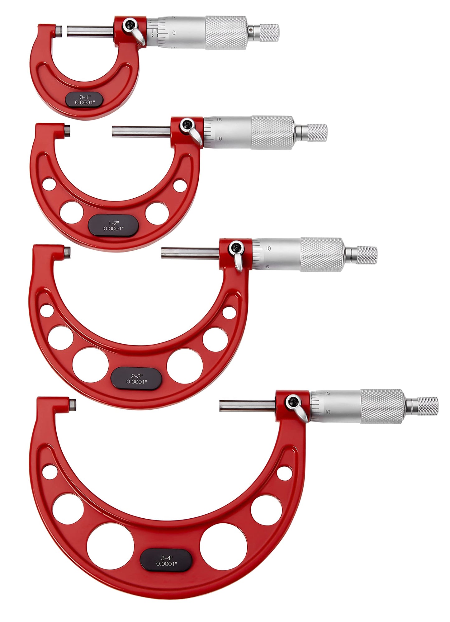 Premium Outside Micrometer Set 0-4" / 0.0001" (0-1"/1-2"/2-3"/3-4") Precision Machinist Tools w/Carbide Tips, Standards, Ratchet Stop