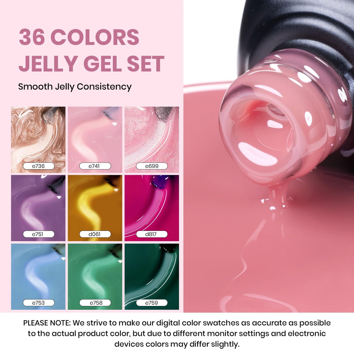 beetles Gel Polish 53 PCS Gel Nail Polish Set, 36 Colors Gel Polish Jelly Pink Milky with Base Coat Glitter Top Matte & Stars Top Coat Gel Red Crystal Ice Collection Valentines Day Gifts for Her