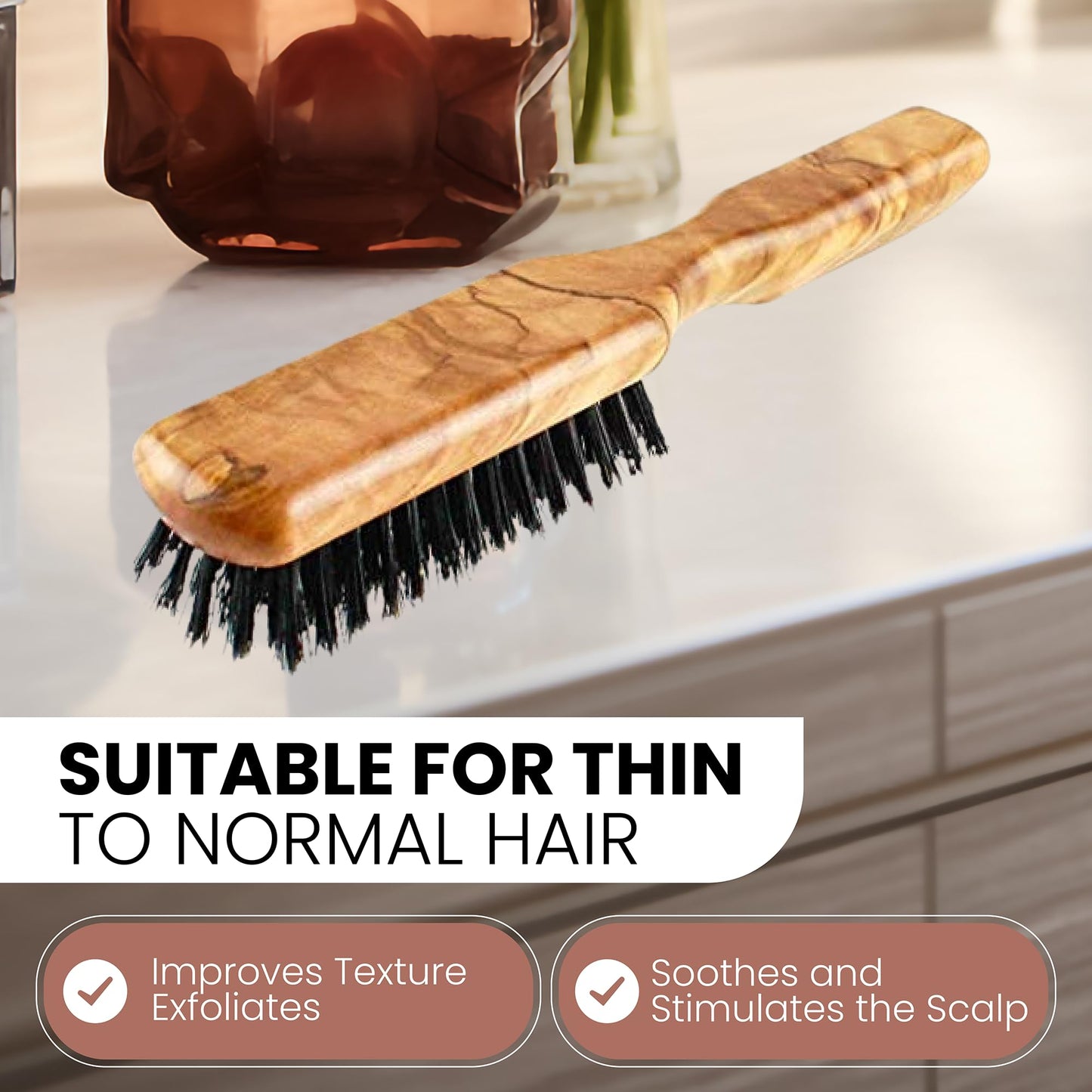 Made in Germany - SHASH + KELLER BÜERSTENFABRIK 100% First Cut Boar Bristle Hair Brush, Suitable For Thin To Normal Hair - Naturally Conditions Hair, Improves Texture, Exfoliates, and Stimulates