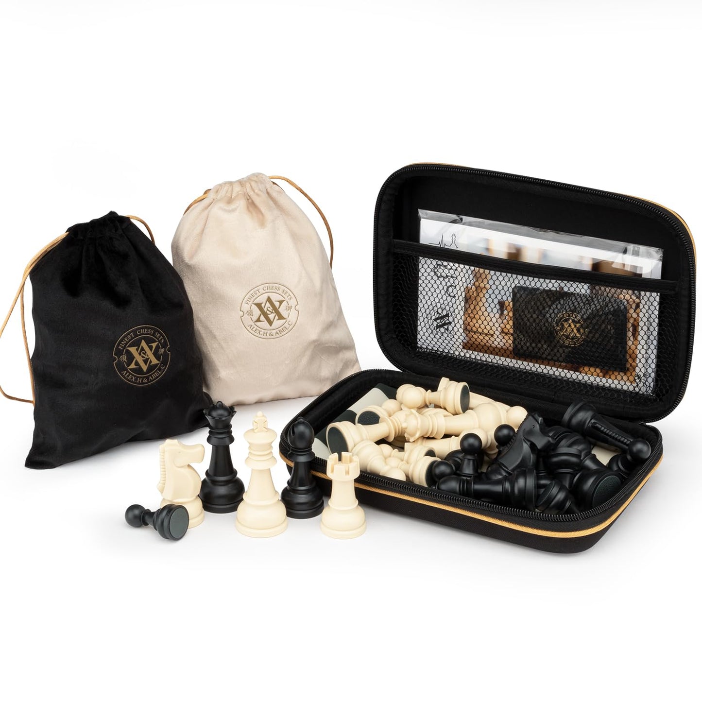 A&A Chess Set - 15''x15'' Foldable Silicone Chessboard and 3.25'' King Height Weighted Plastic Staunton Pieces with Carrying Case for Portable Travel